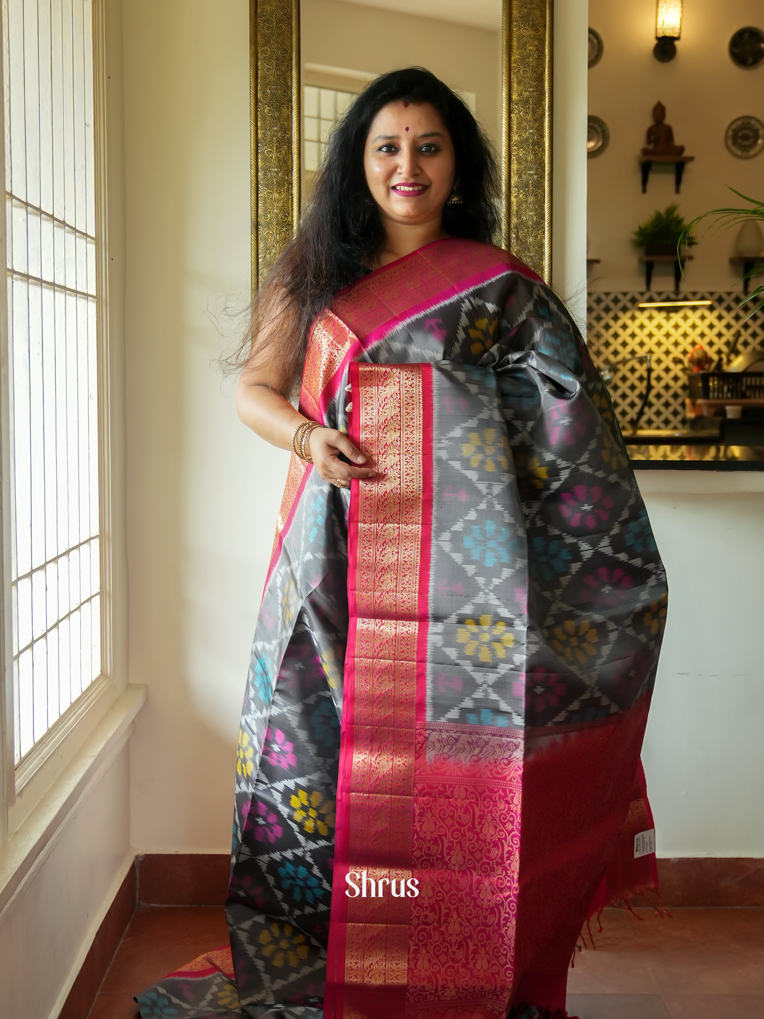 Grey & Pink - Soft Silk Saree - Shop on ShrusEternity.com