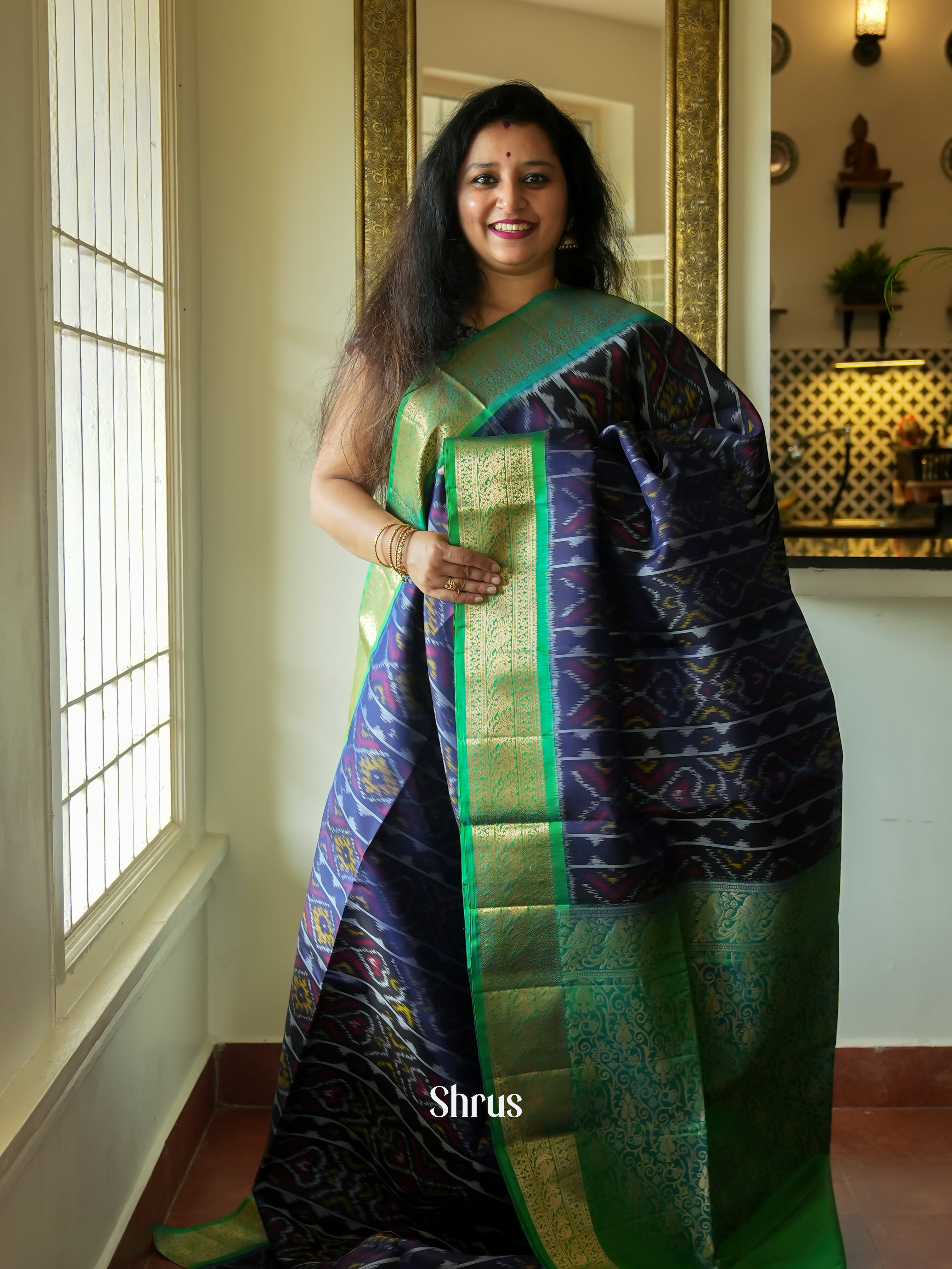 Blue & Green - Soft Silk Saree - Shop on ShrusEternity.com