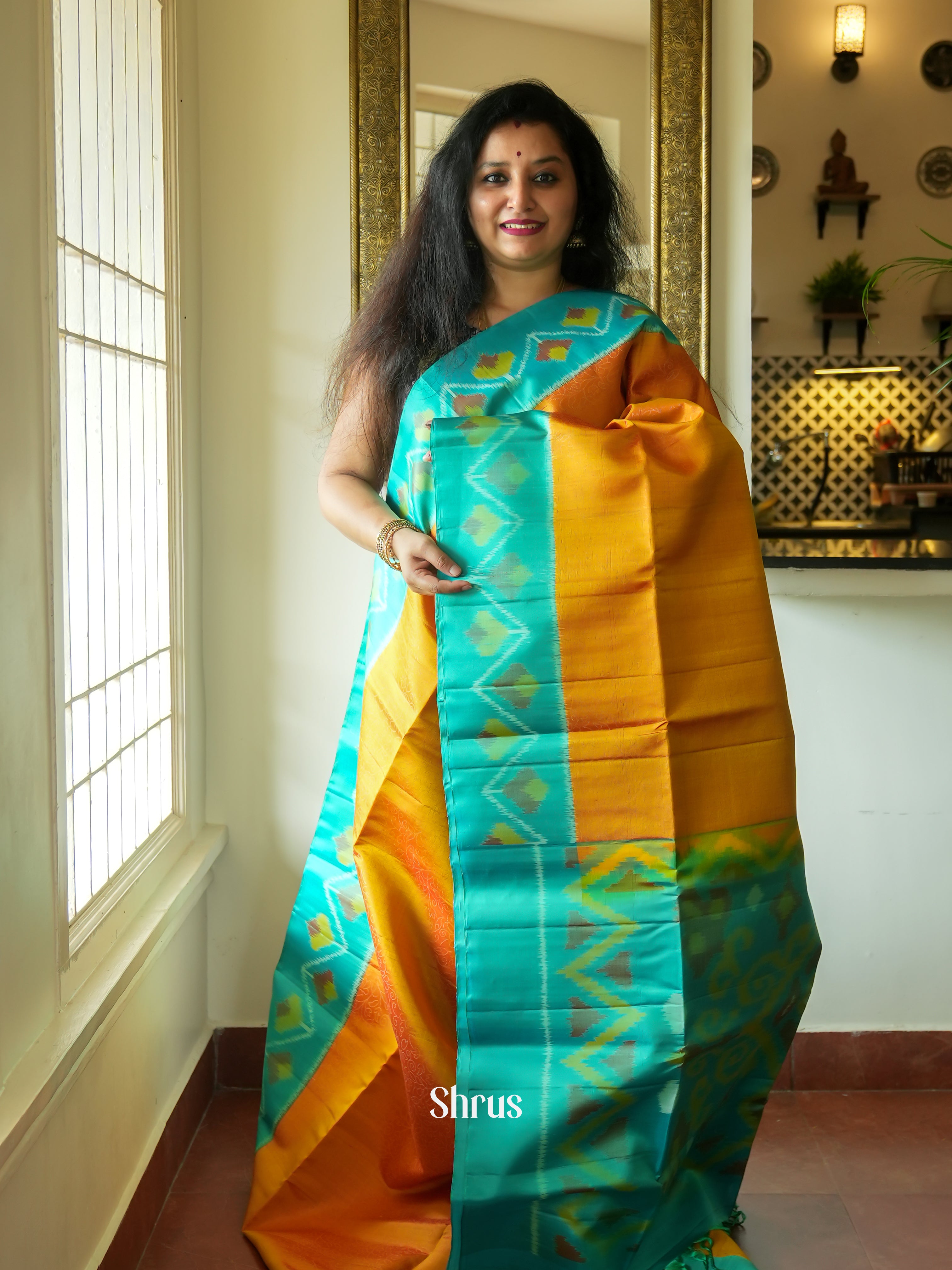 Yellow & Green - Soft Silk Saree - Shop on ShrusEternity.com