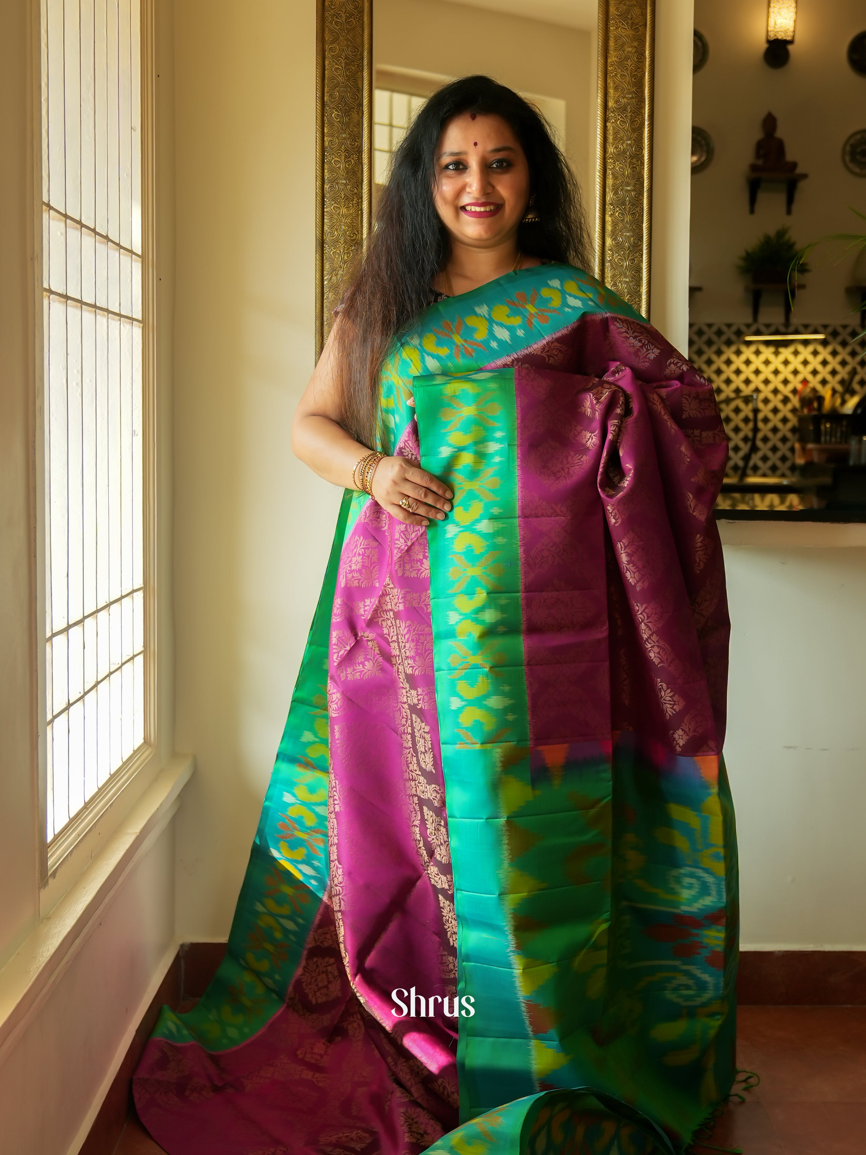 Purple & Green - Soft Silk Saree - Shop on ShrusEternity.com