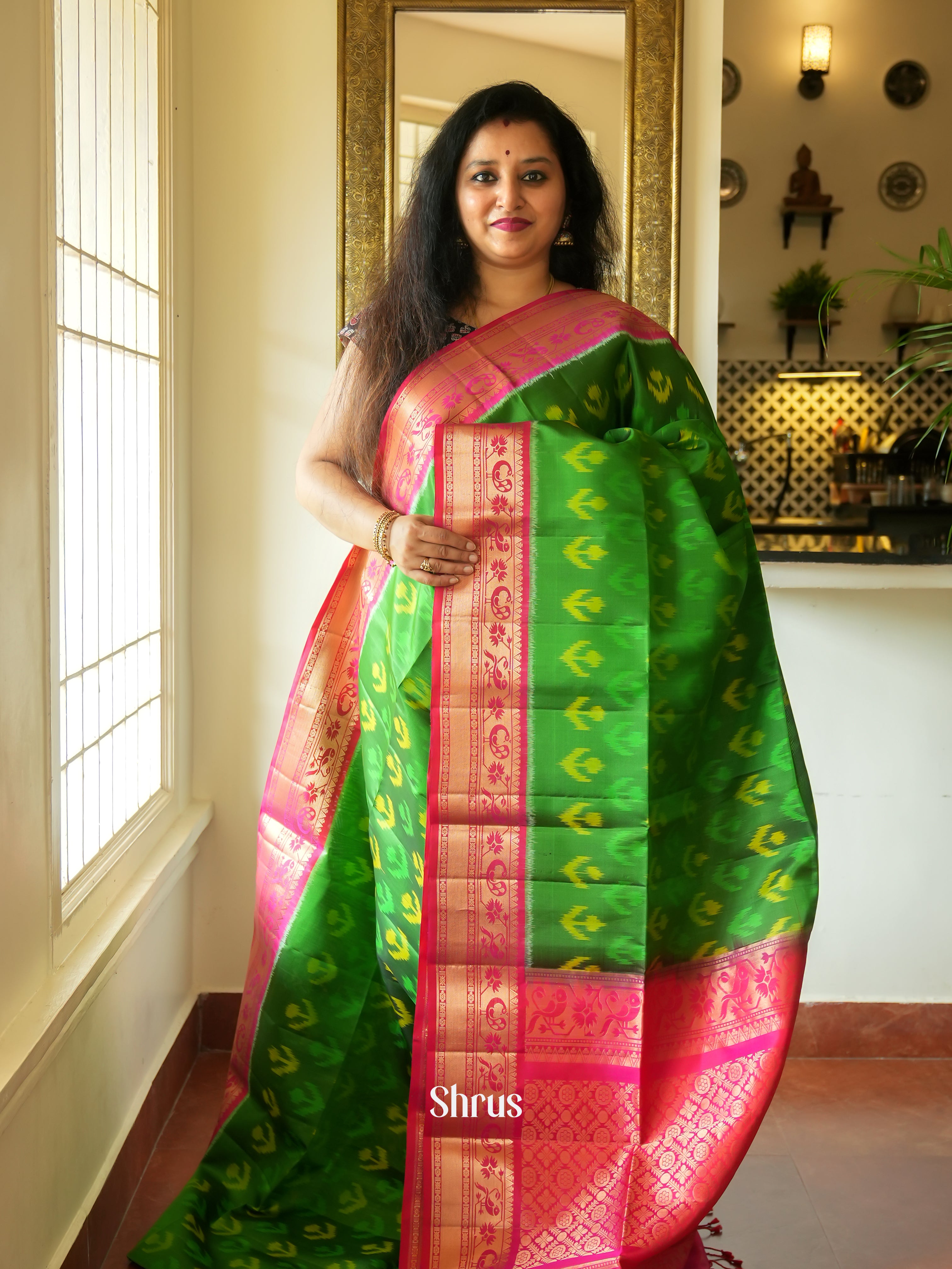 Green & Pink - Soft Silk Saree - Shop on ShrusEternity.com
