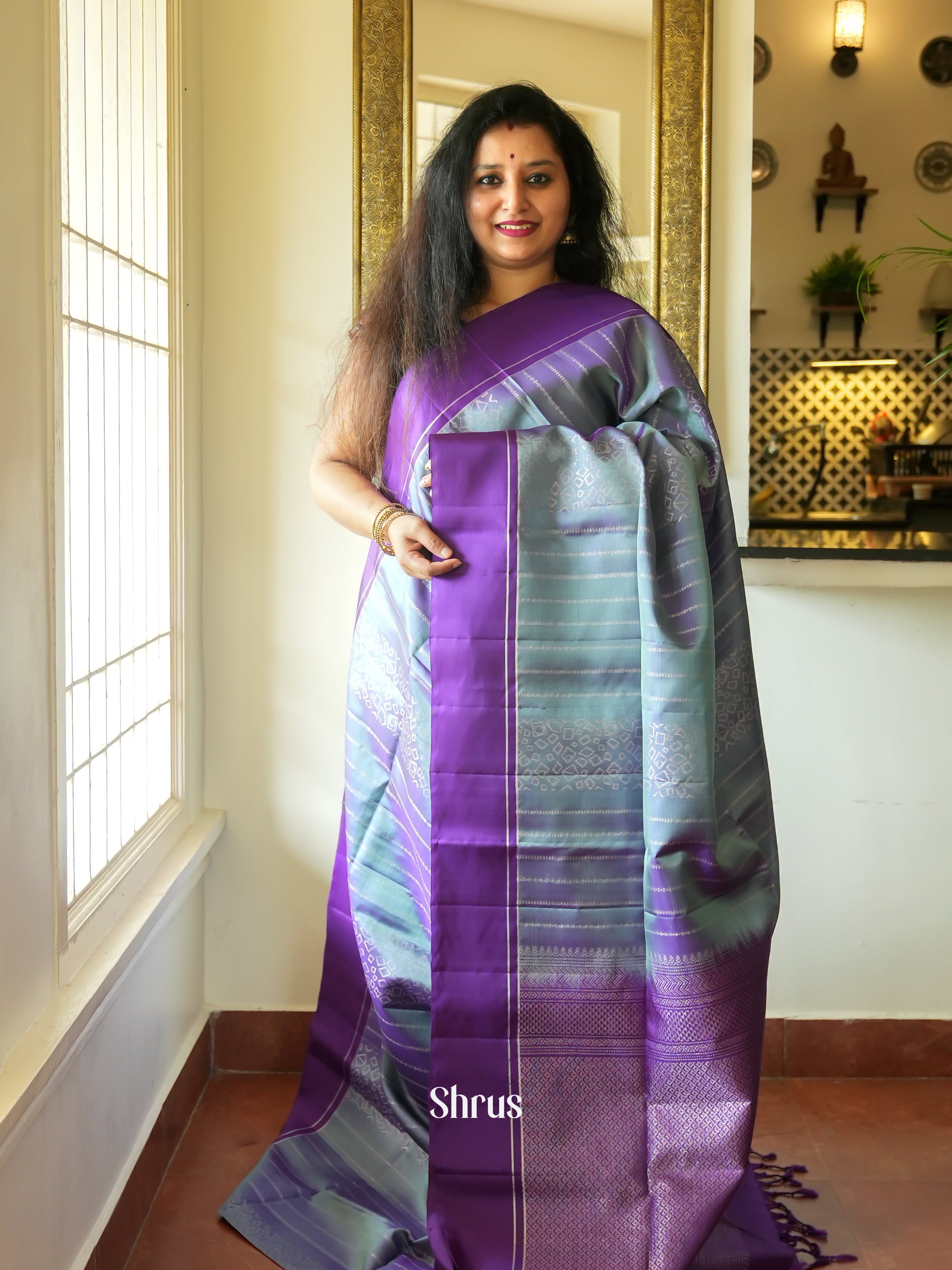 Blue & Purple - Soft Silk Saree - Shop on ShrusEternity.com