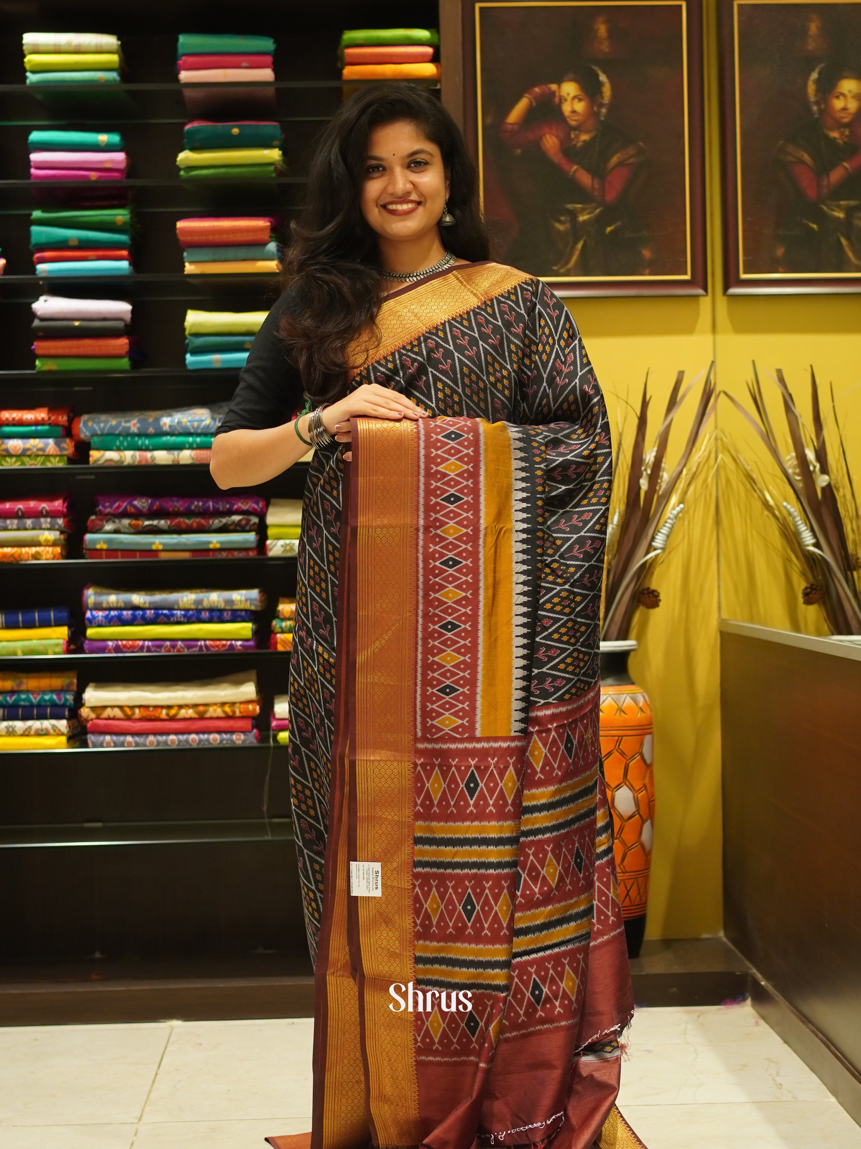 Black & Brown - Semi Patola Saree - Shop on ShrusEternity.com