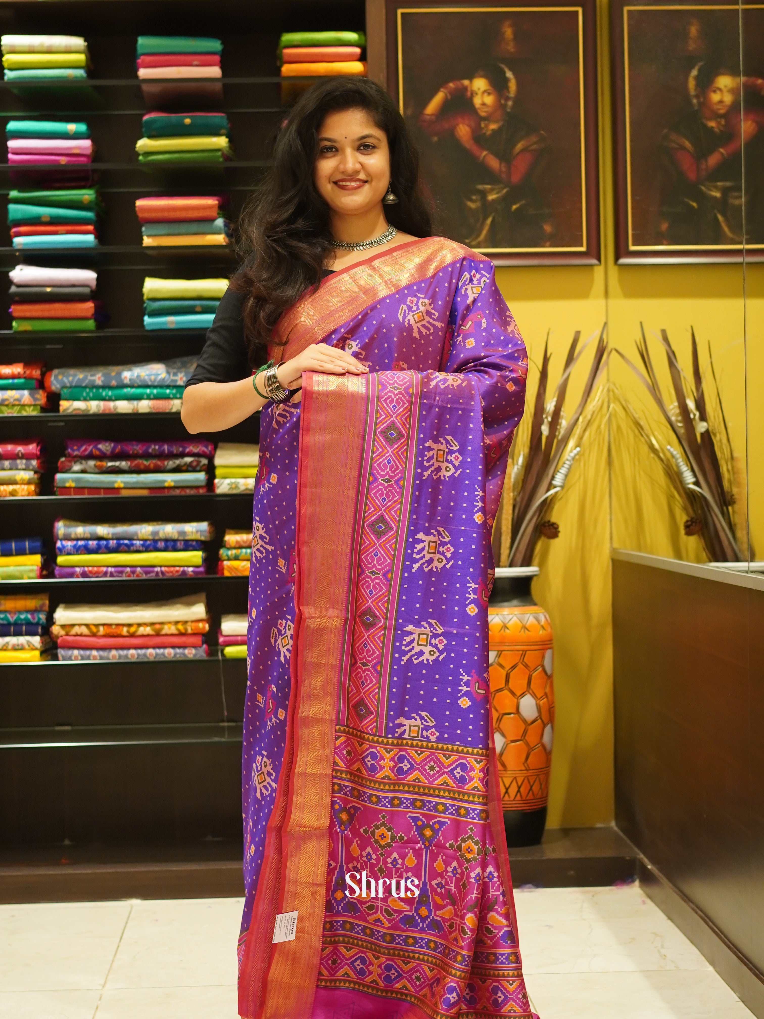 Purple & Pink - Semi Patola Saree - Shop on ShrusEternity.com