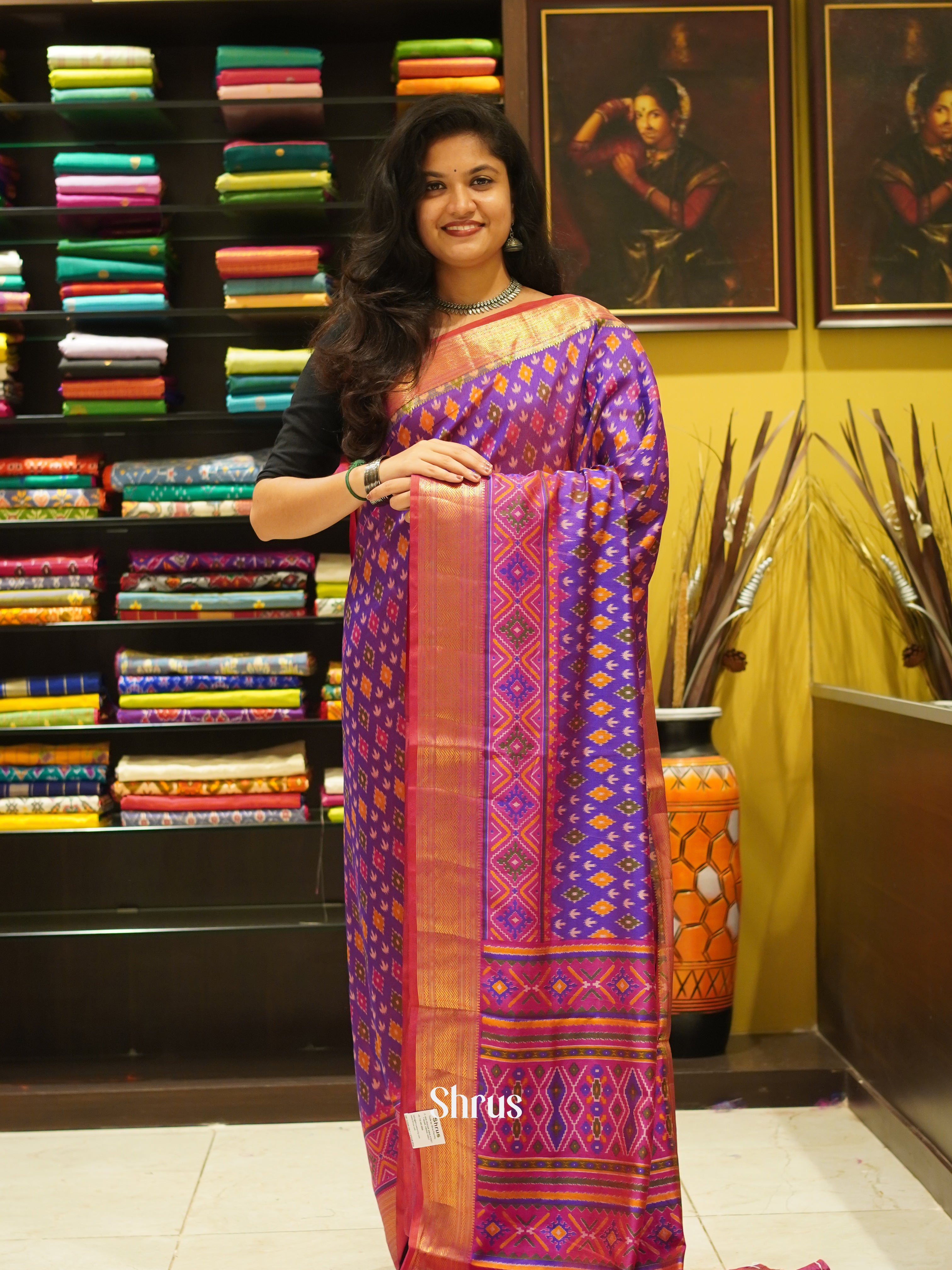 Purple & Pink - Semi Patola Saree - Shop on ShrusEternity.com
