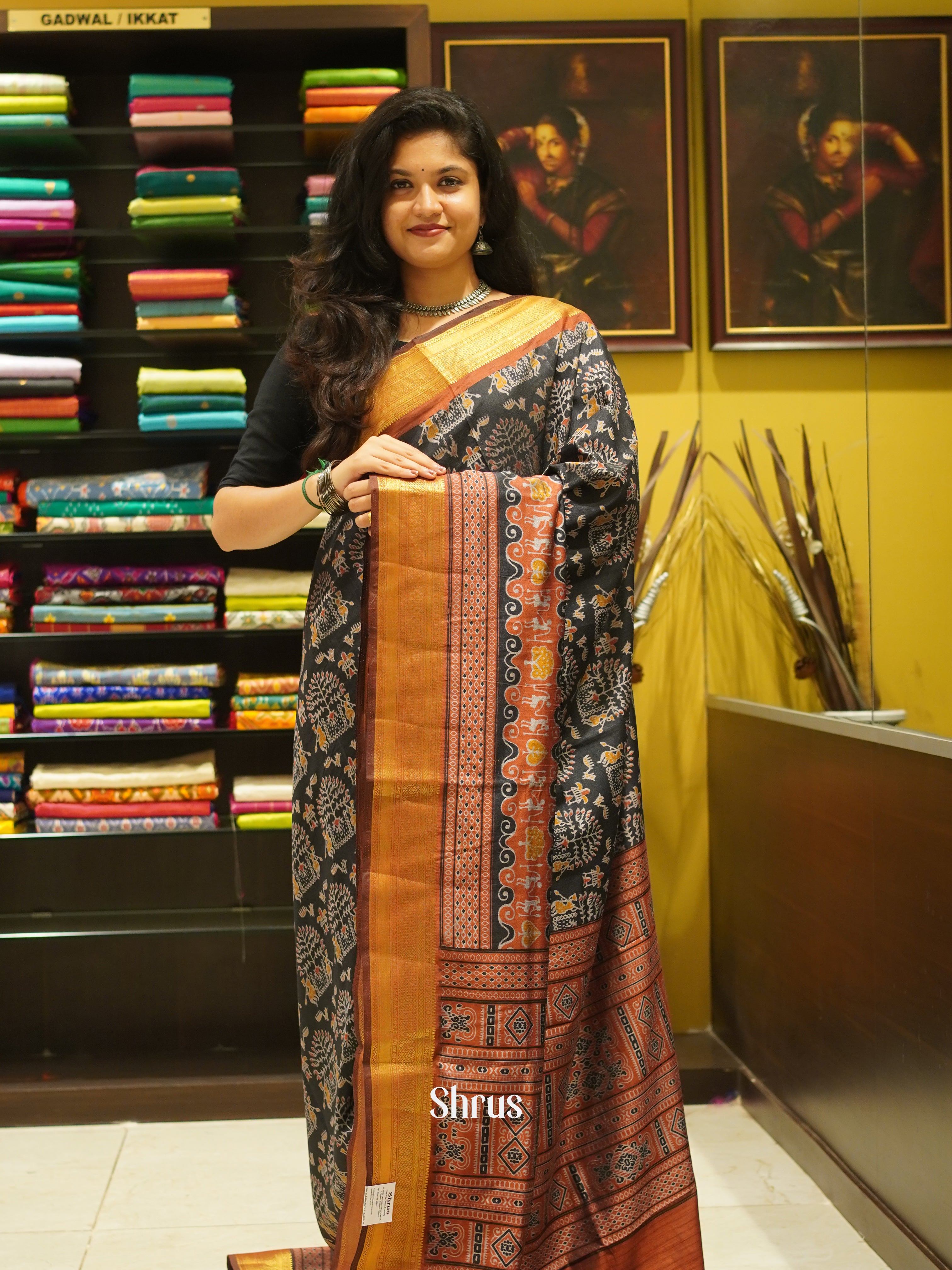Black & Brown - Semi Patola Saree - Shop on ShrusEternity.com