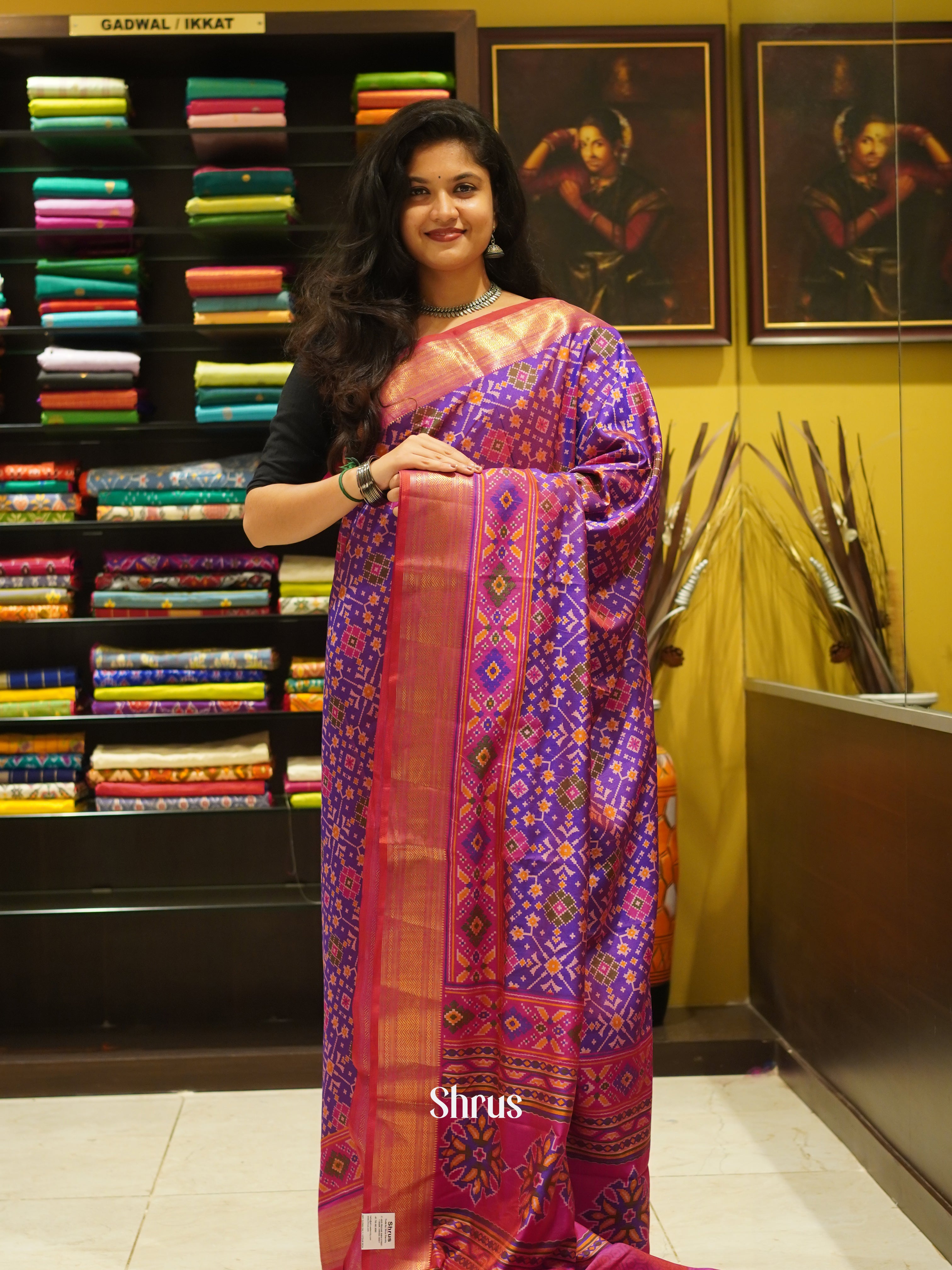 Purple & Pink - Semi Patola Saree - Shop on ShrusEternity.com