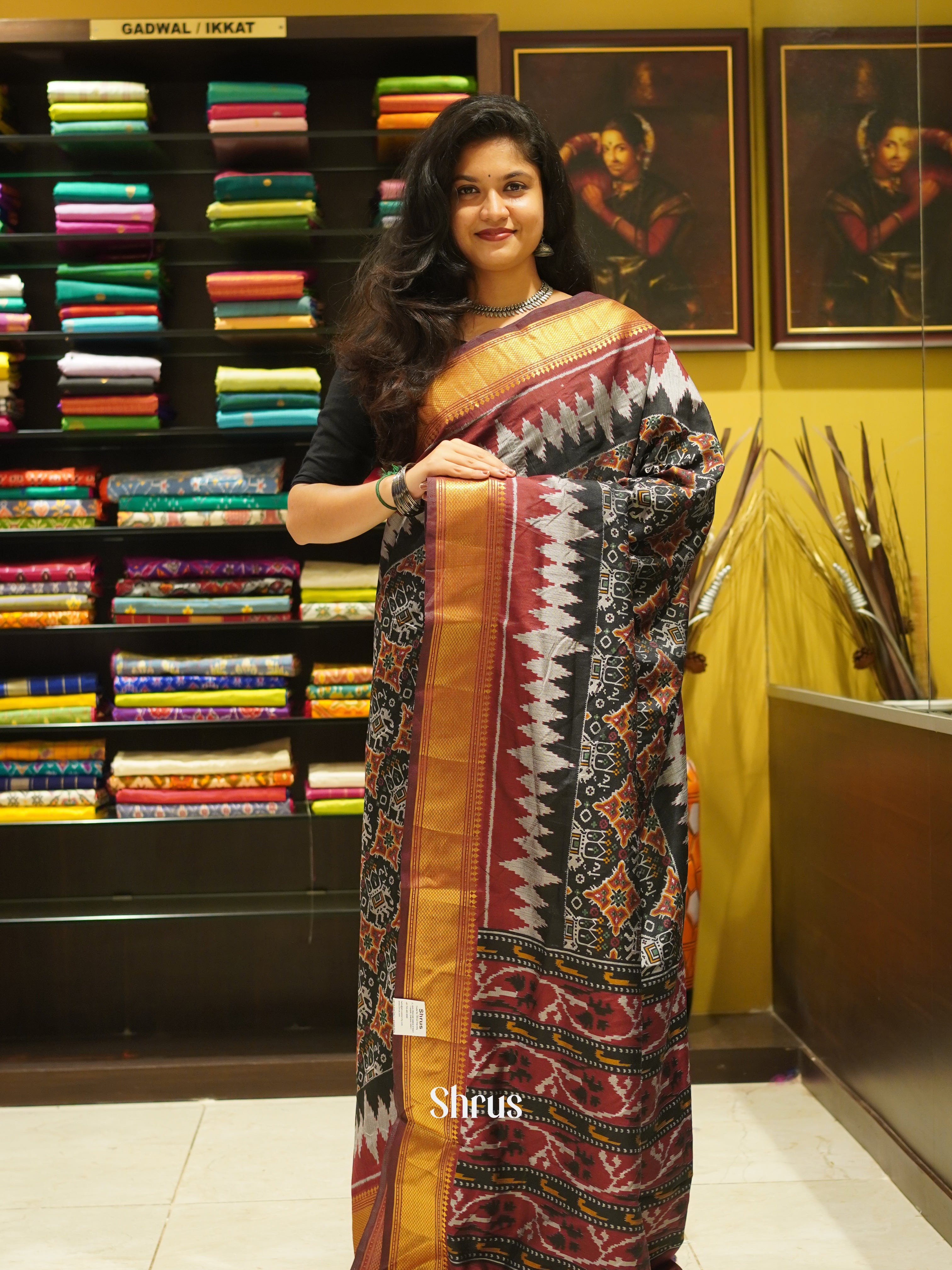 Black & Maroon - Semi Patola Saree - Shop on ShrusEternity.com