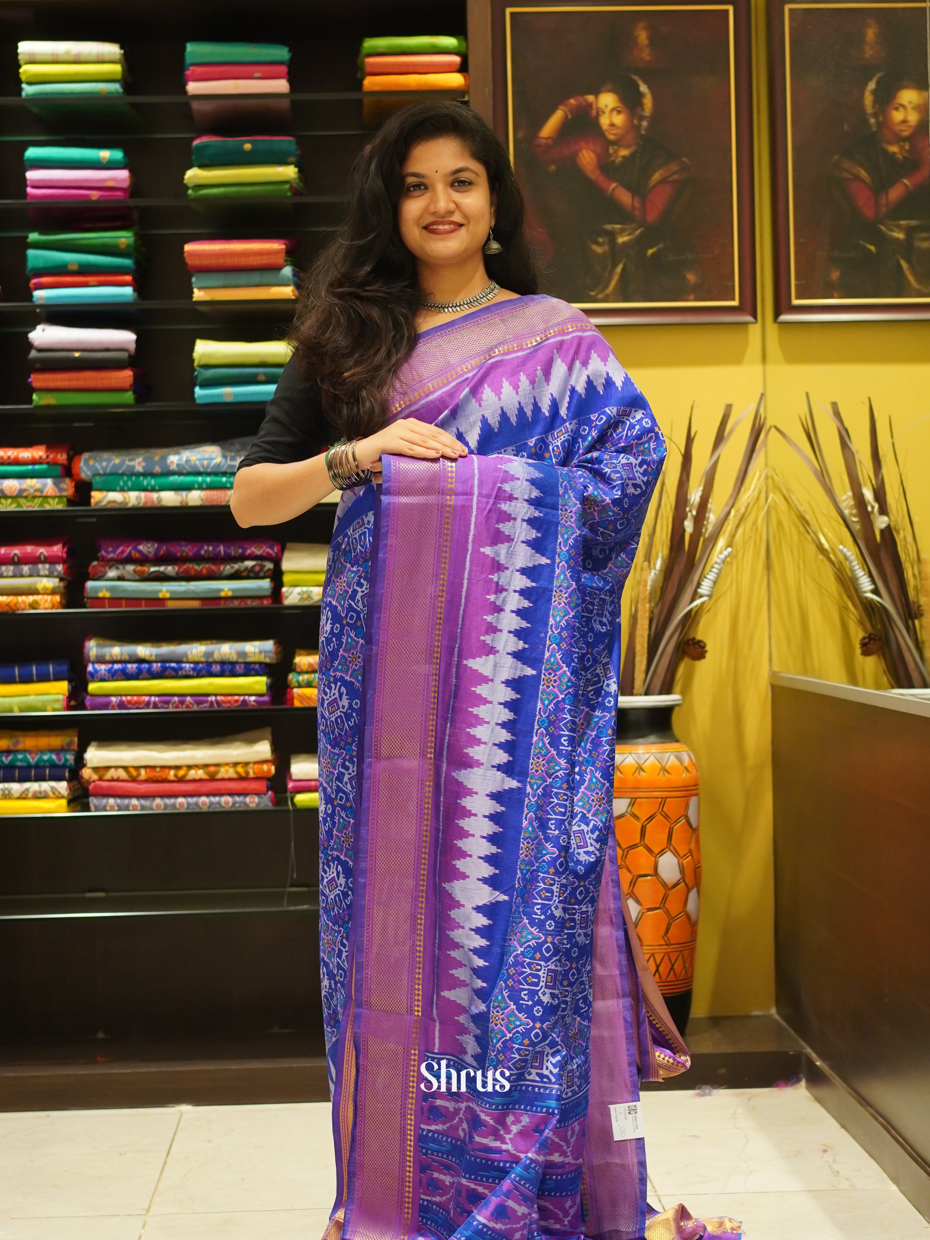 Blue & Purple - Semi Patola Saree - Shop on ShrusEternity.com