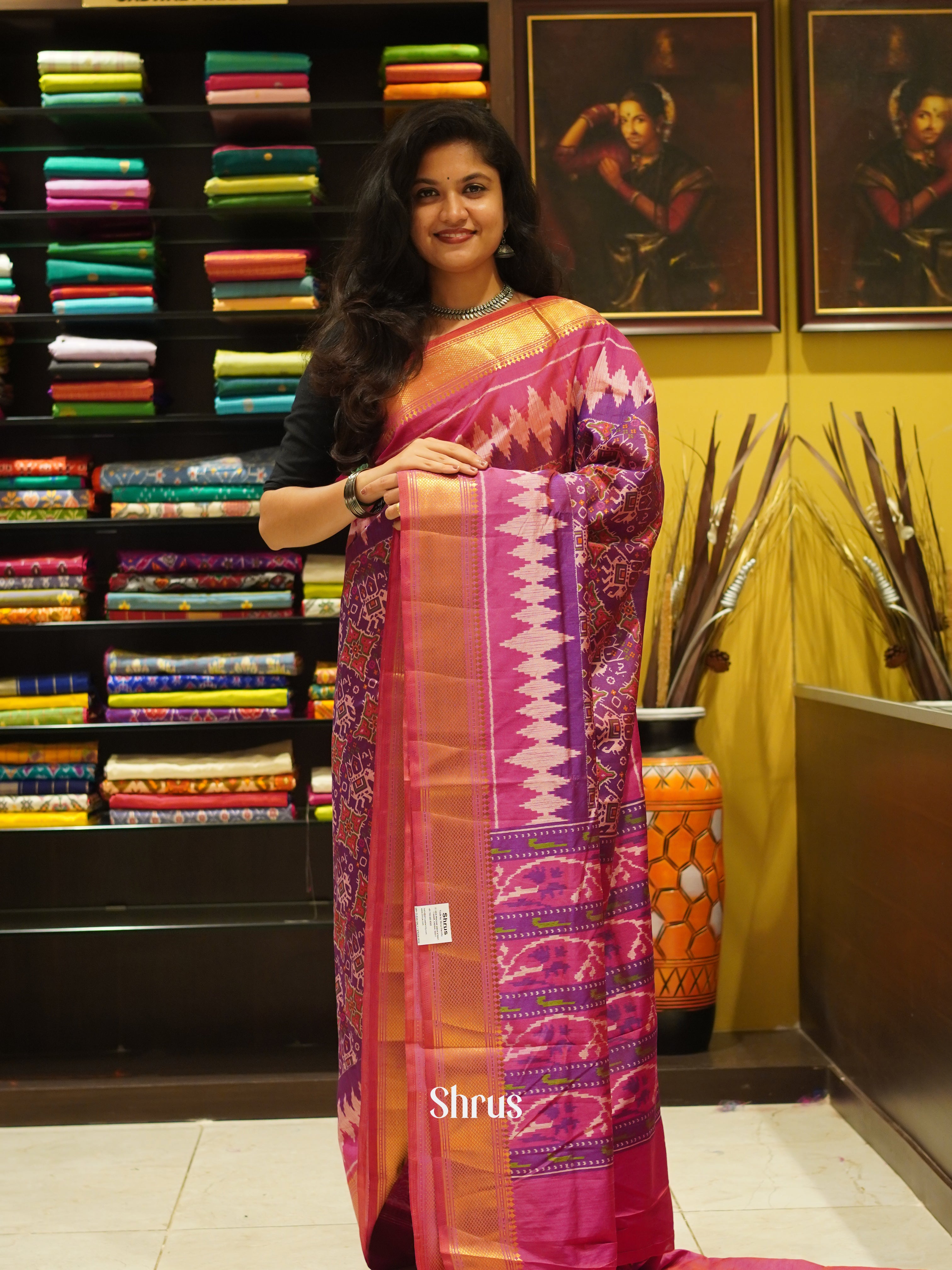 Purple & Pink - Semi Patola Saree - Shop on ShrusEternity.com