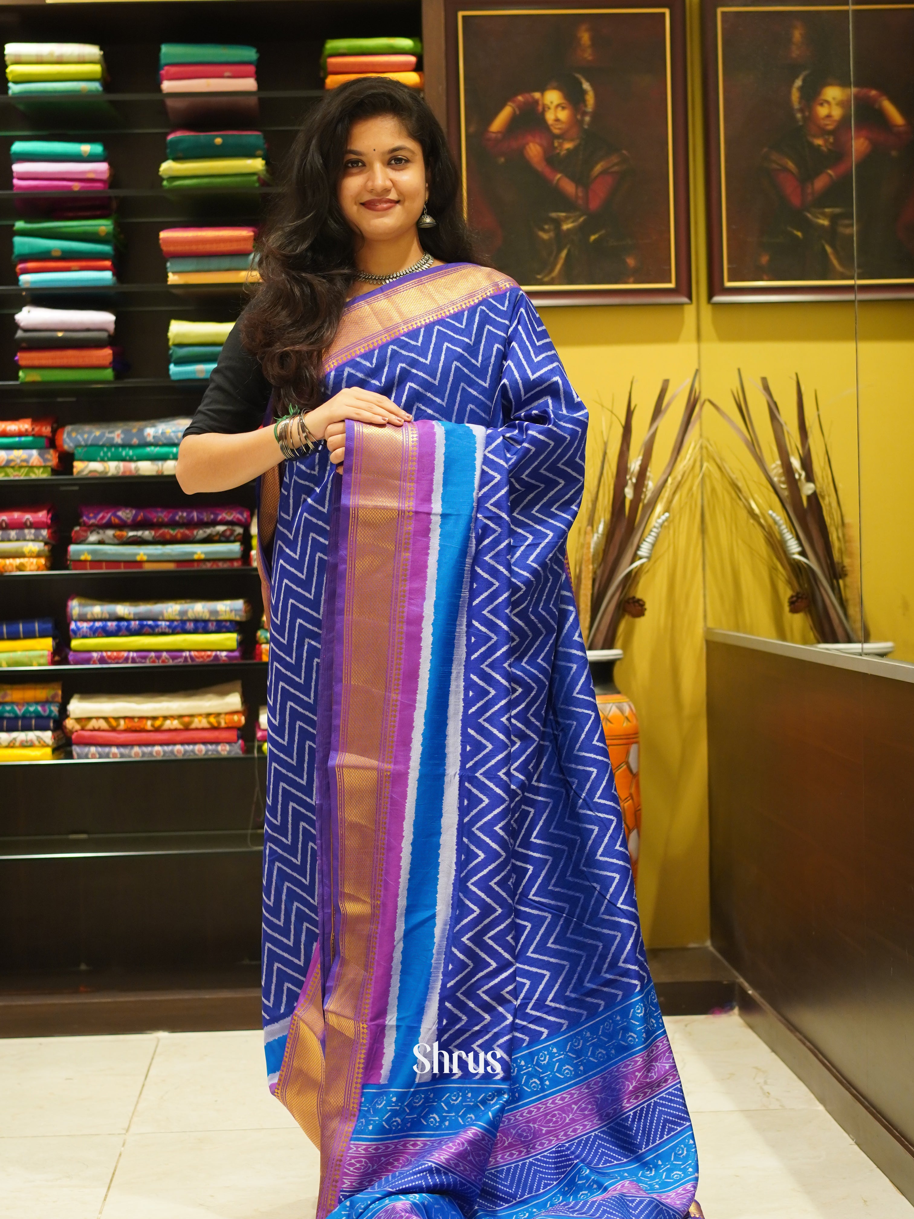 Blue & Purple - Semi Patola Saree - Shop on ShrusEternity.com