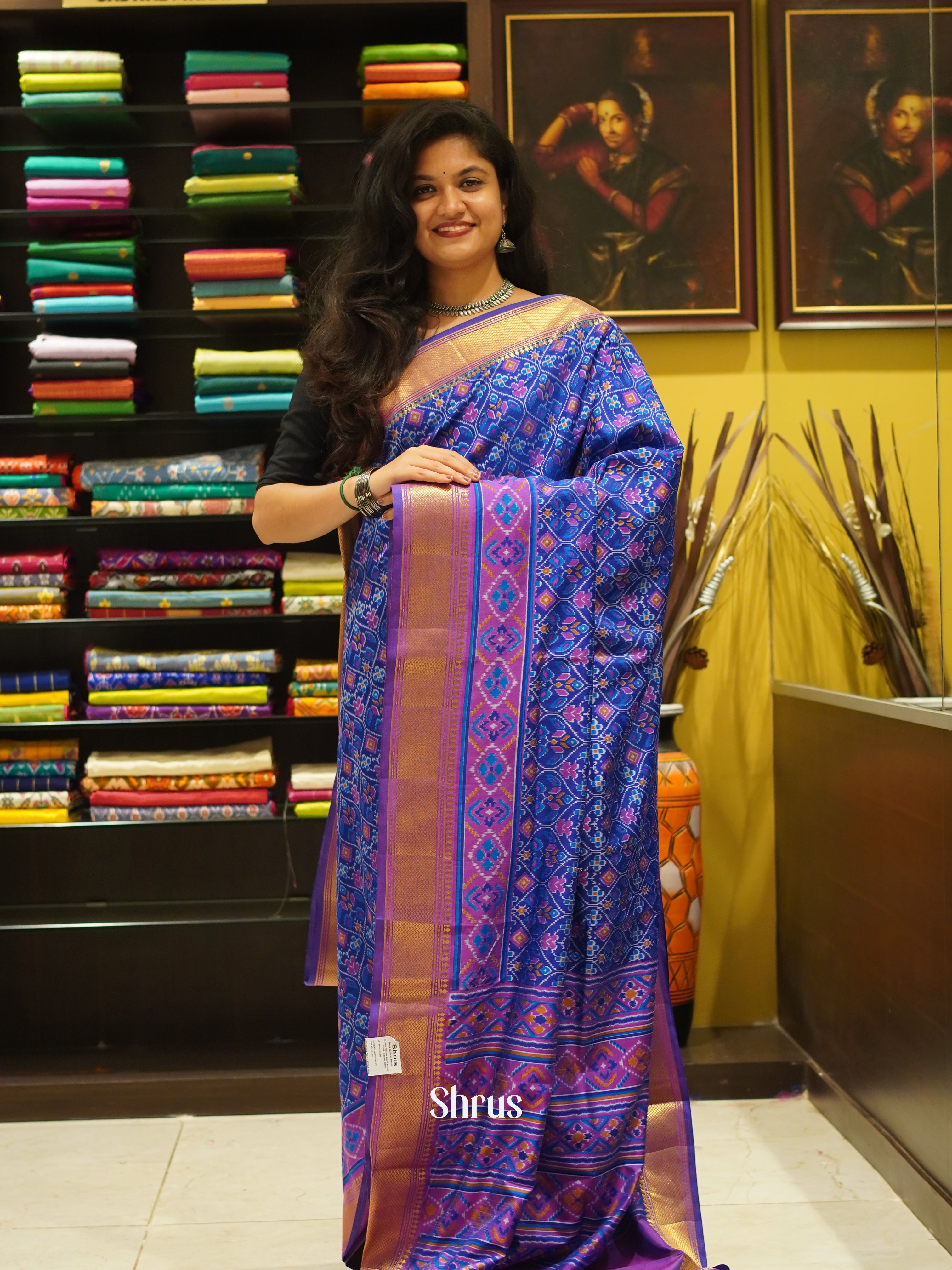 Blue & Pink - Semi Patola Saree - Shop on ShrusEternity.com