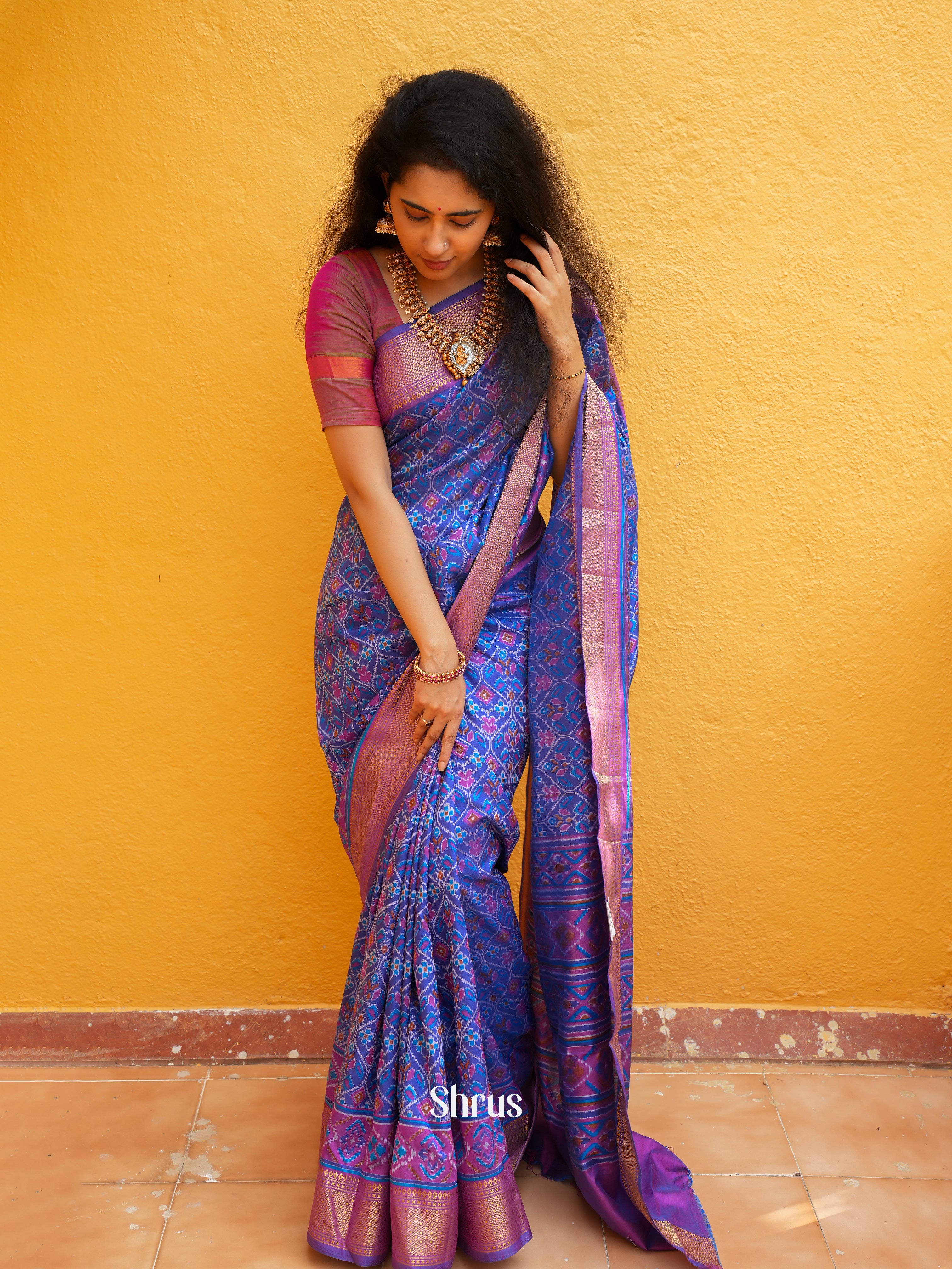 Blue & Pink - Semi Patola Saree - Shop on ShrusEternity.com