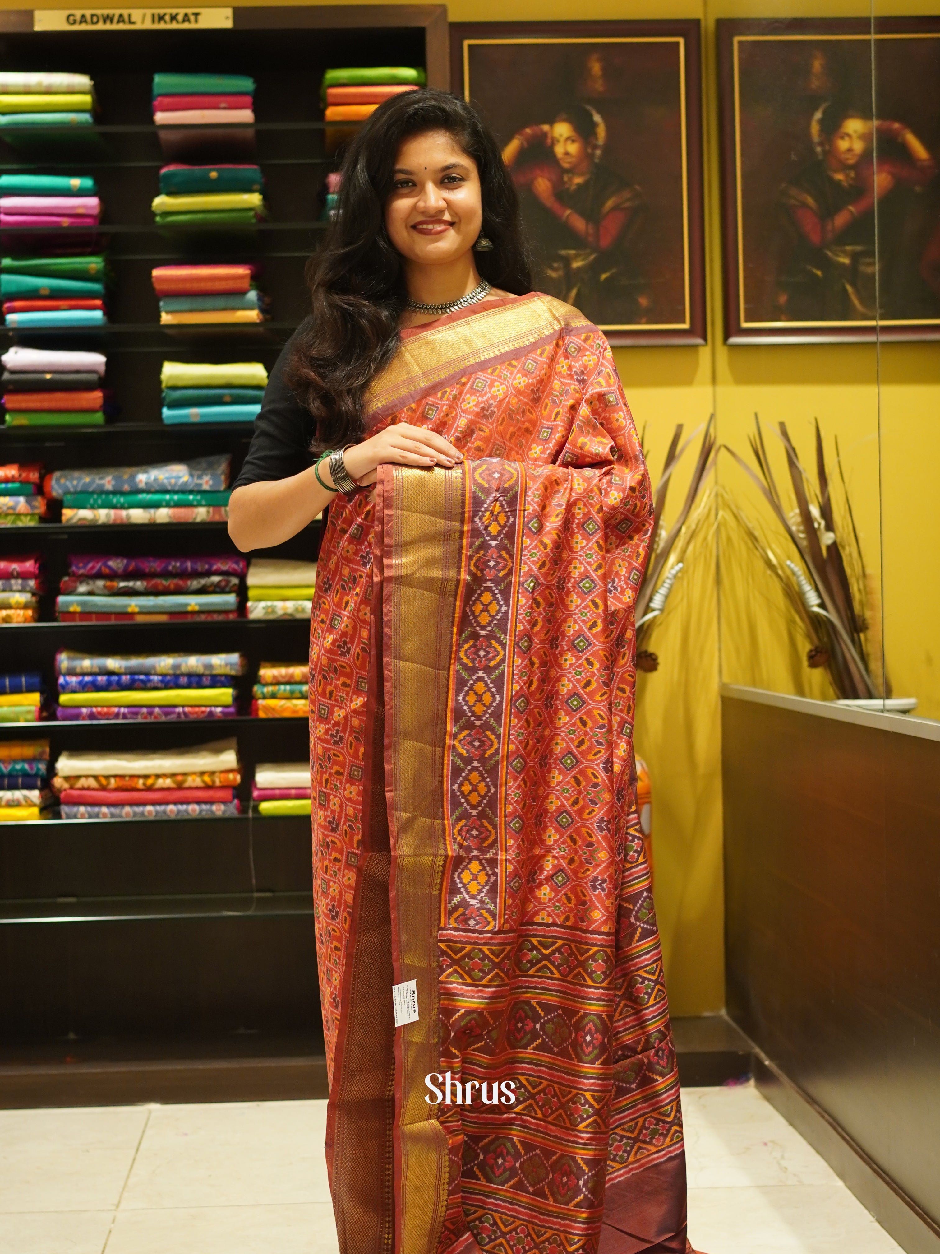 Orange & Pink - Semi Patola saree - Shop on ShrusEternity.com