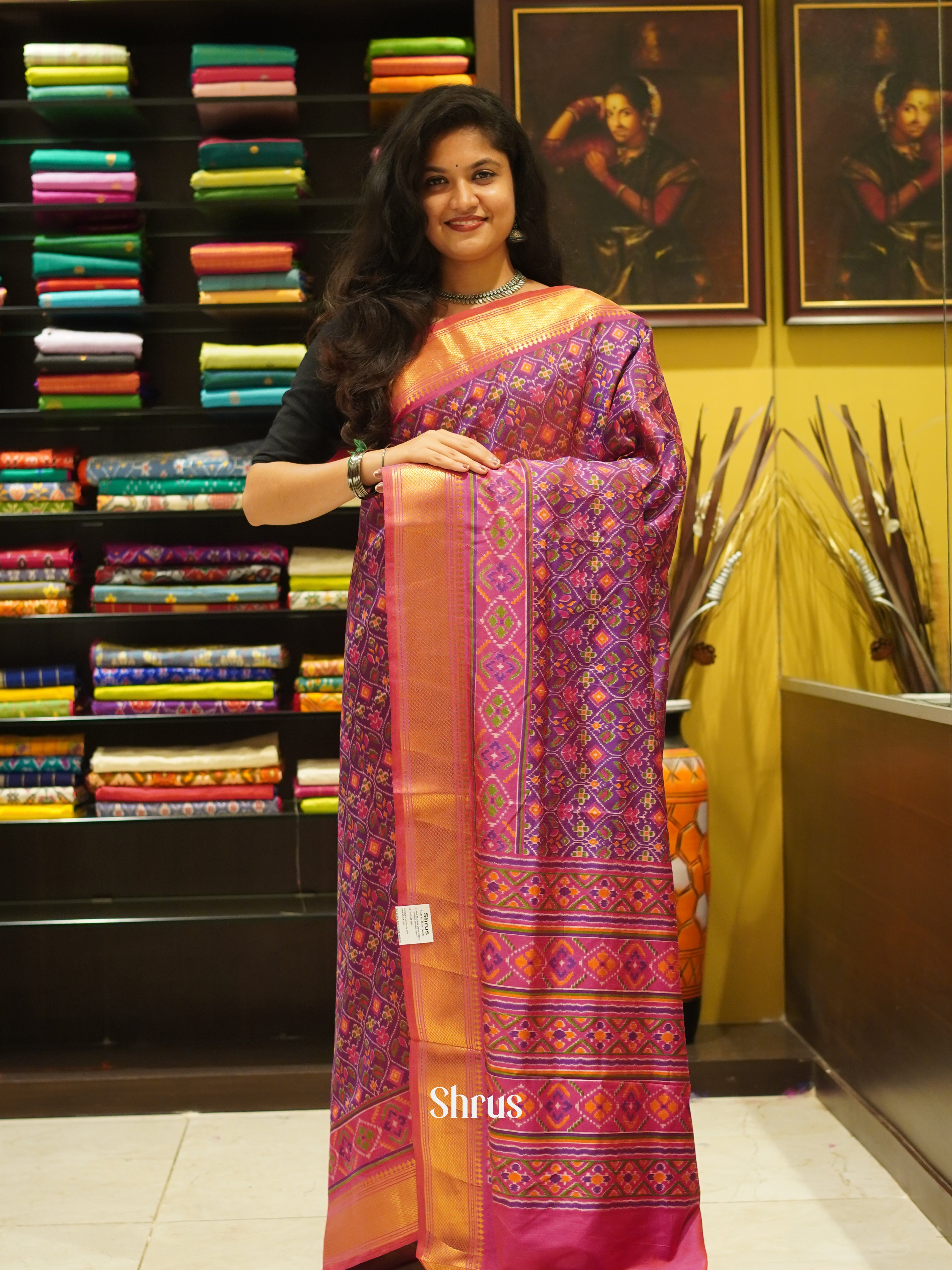 Blue & Pink - Semi Patola Saree - Shop on ShrusEternity.com