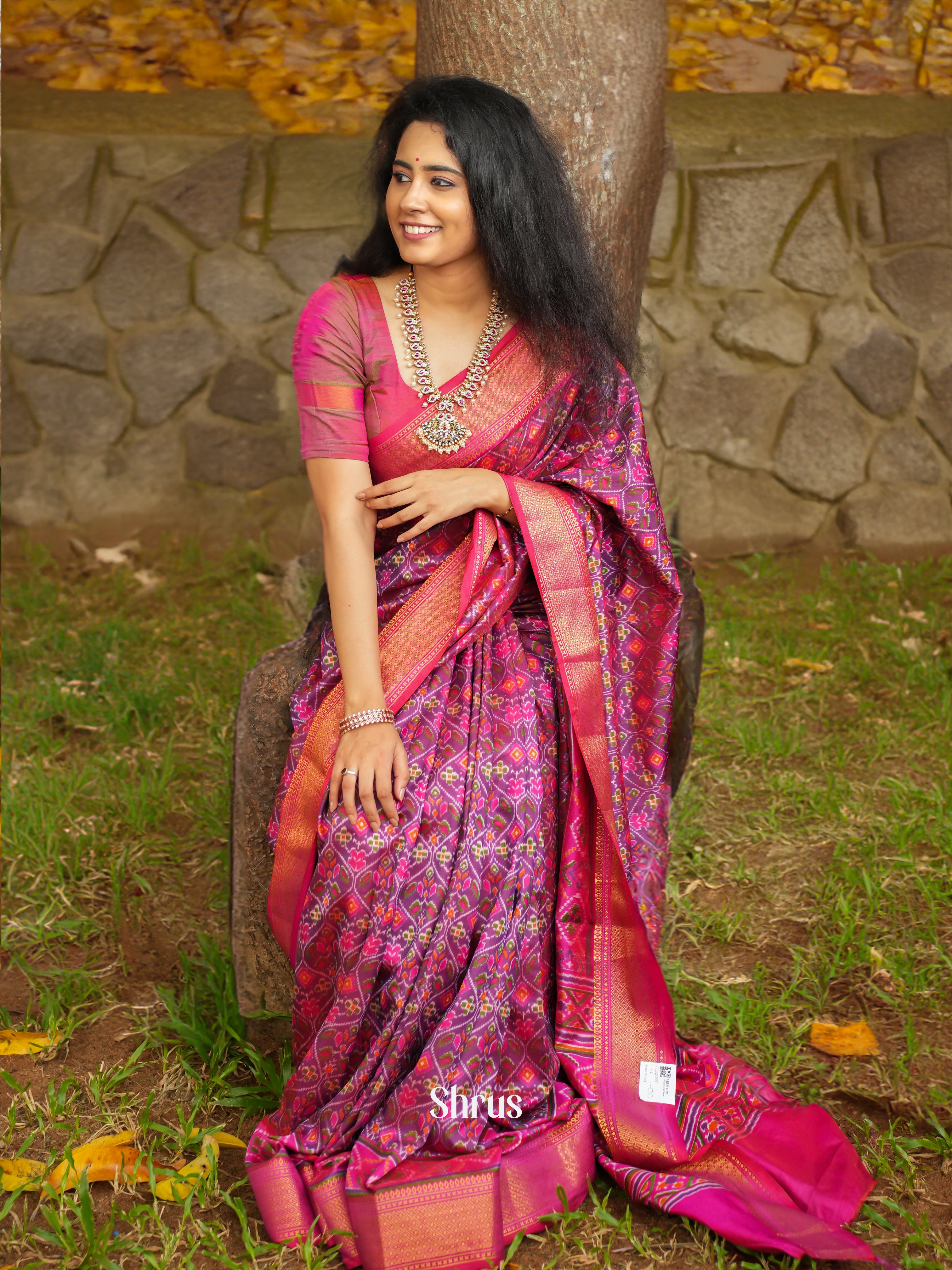 Blue & Pink - Semi Patola Saree - Shop on ShrusEternity.com