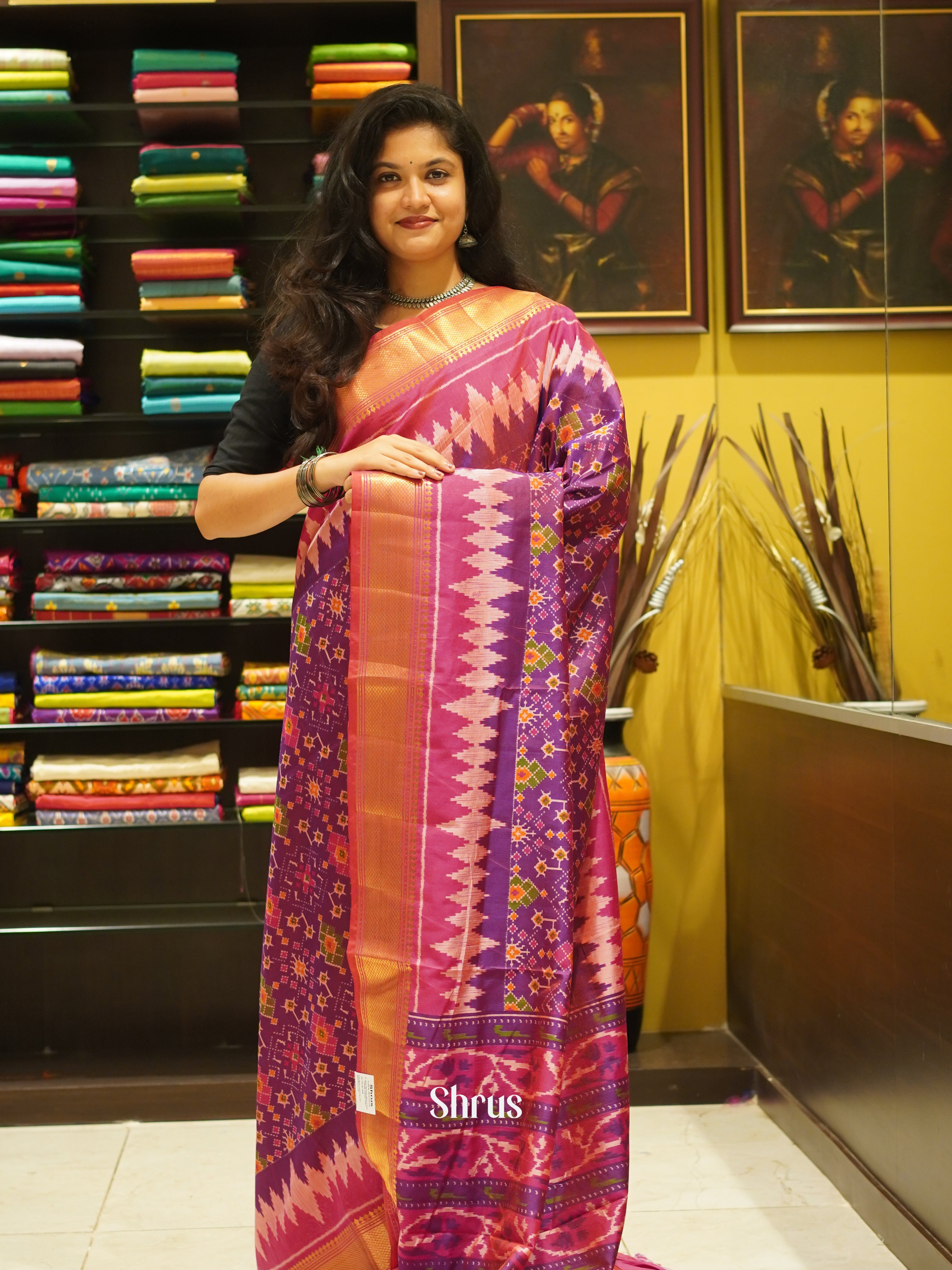 Purple & Pink - Semi Patola Saree - Shop on ShrusEternity.com
