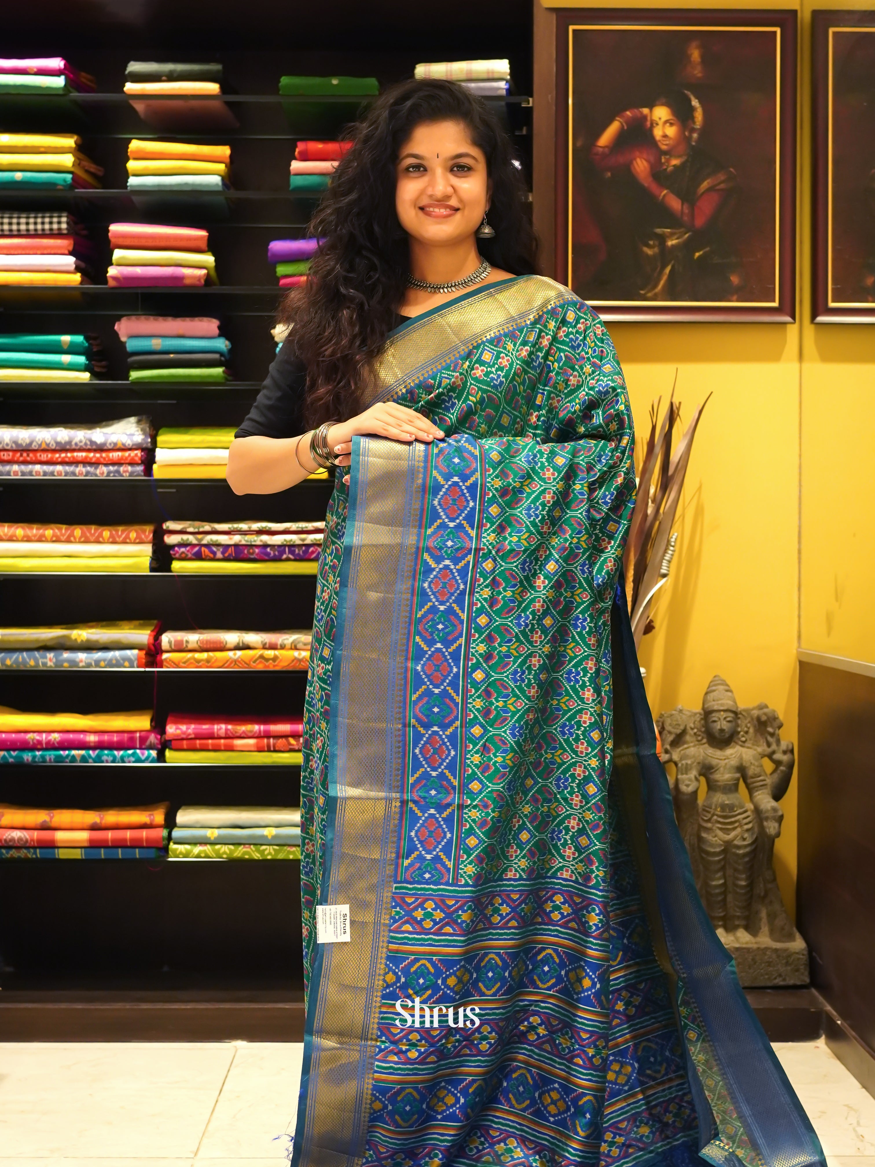Green & Blue - Semi Patola Saree - Shop on ShrusEternity.com