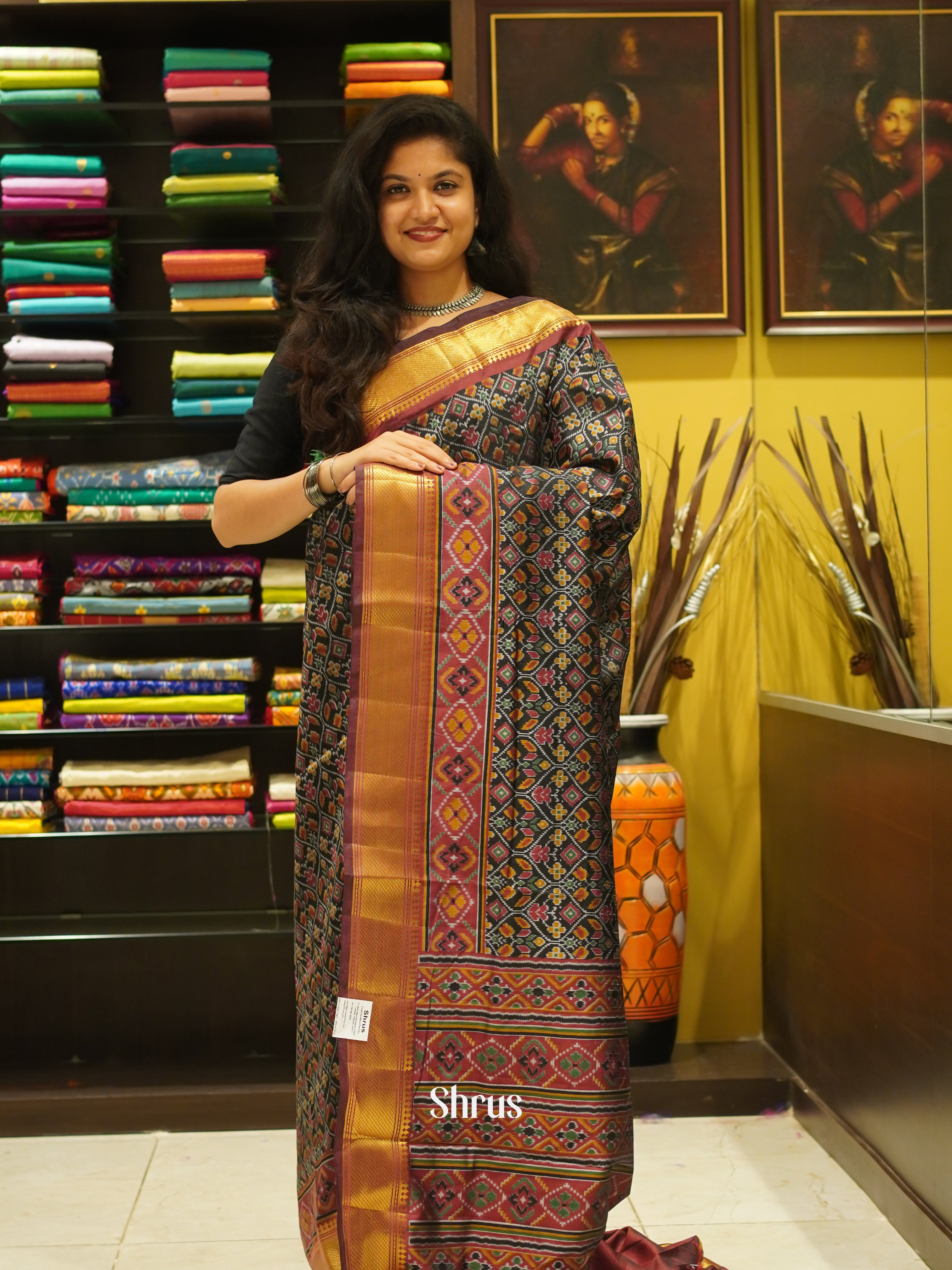Black & Maroon - Semi Patola Saree - Shop on ShrusEternity.com