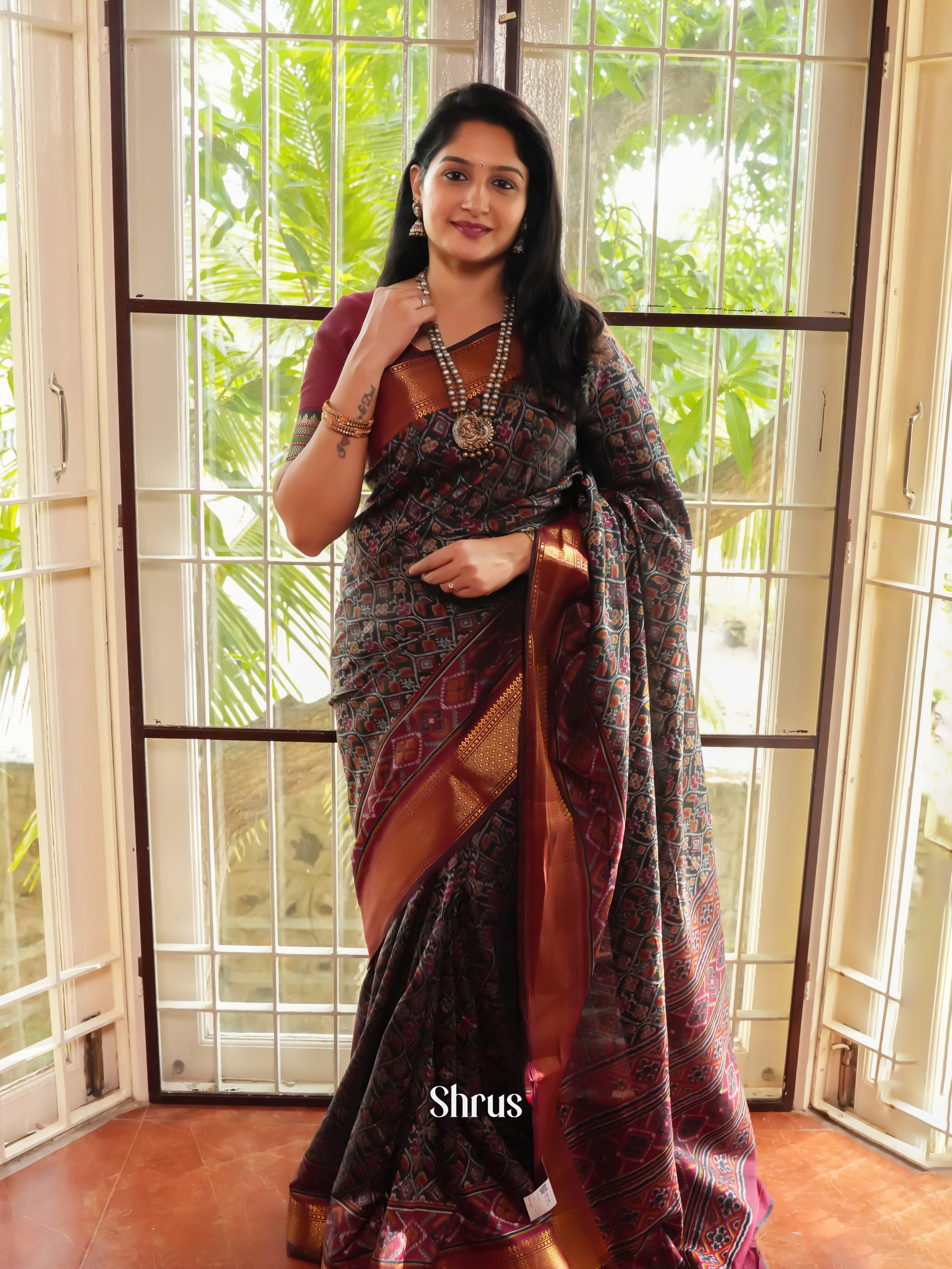 Black & Maroon - Semi Patola Saree - Shop on ShrusEternity.com