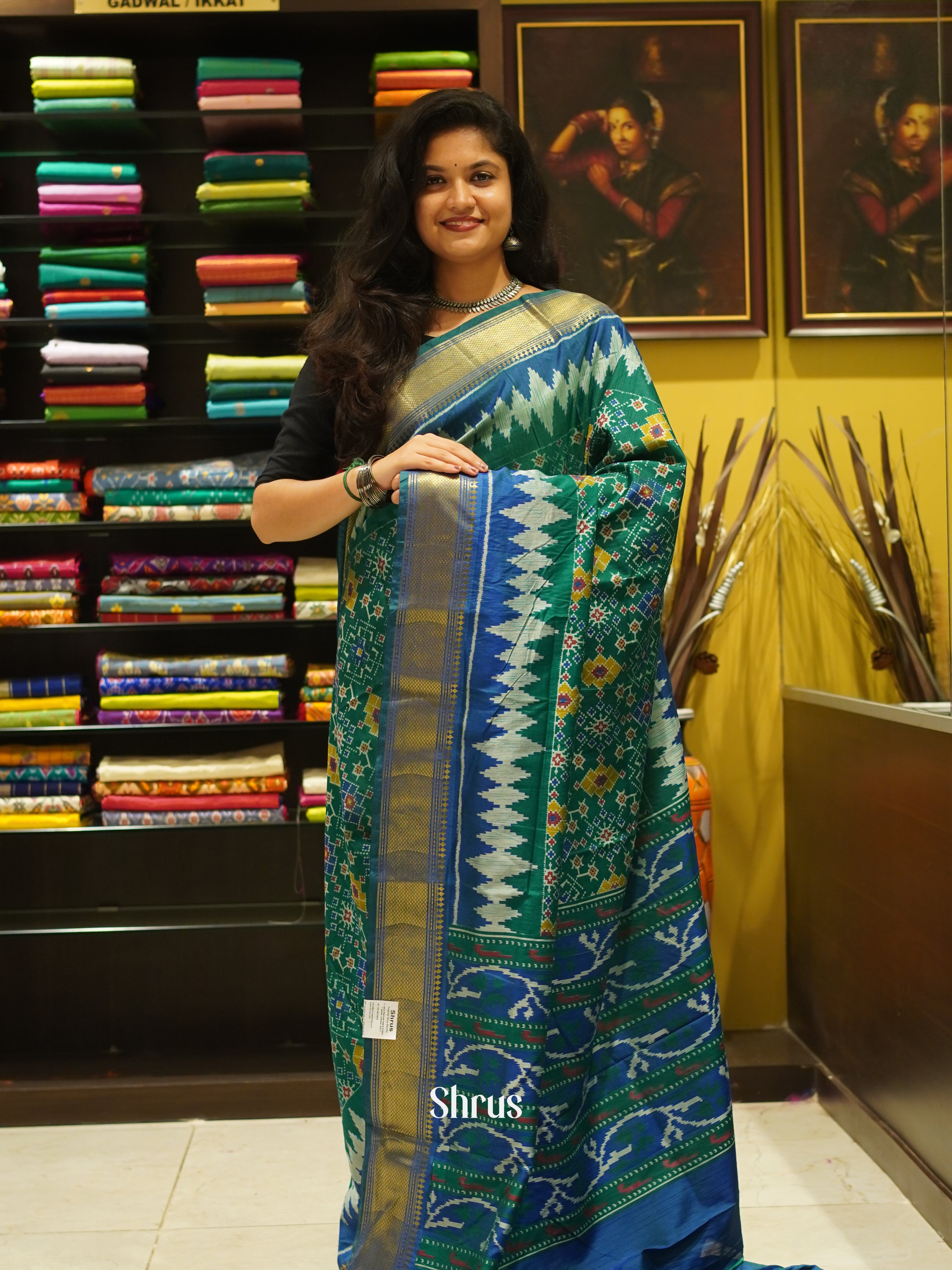 Green & Blue - Semi Patola Saree - Shop on ShrusEternity.com