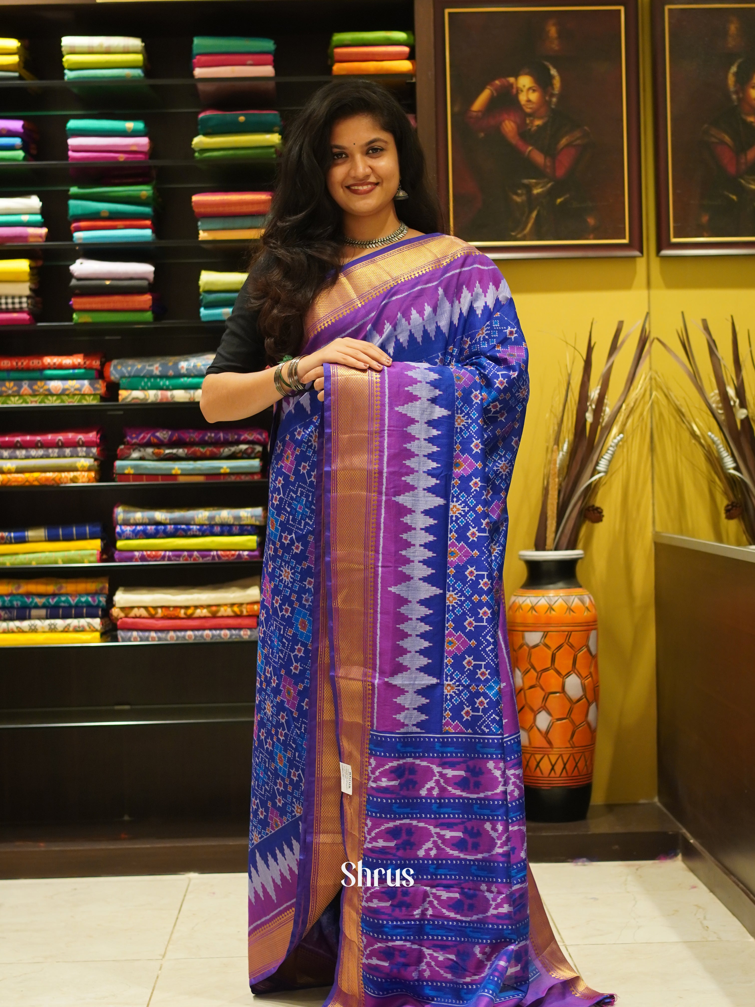 Blue & Purple - Semi Partola Saree - Shop on ShrusEternity.com