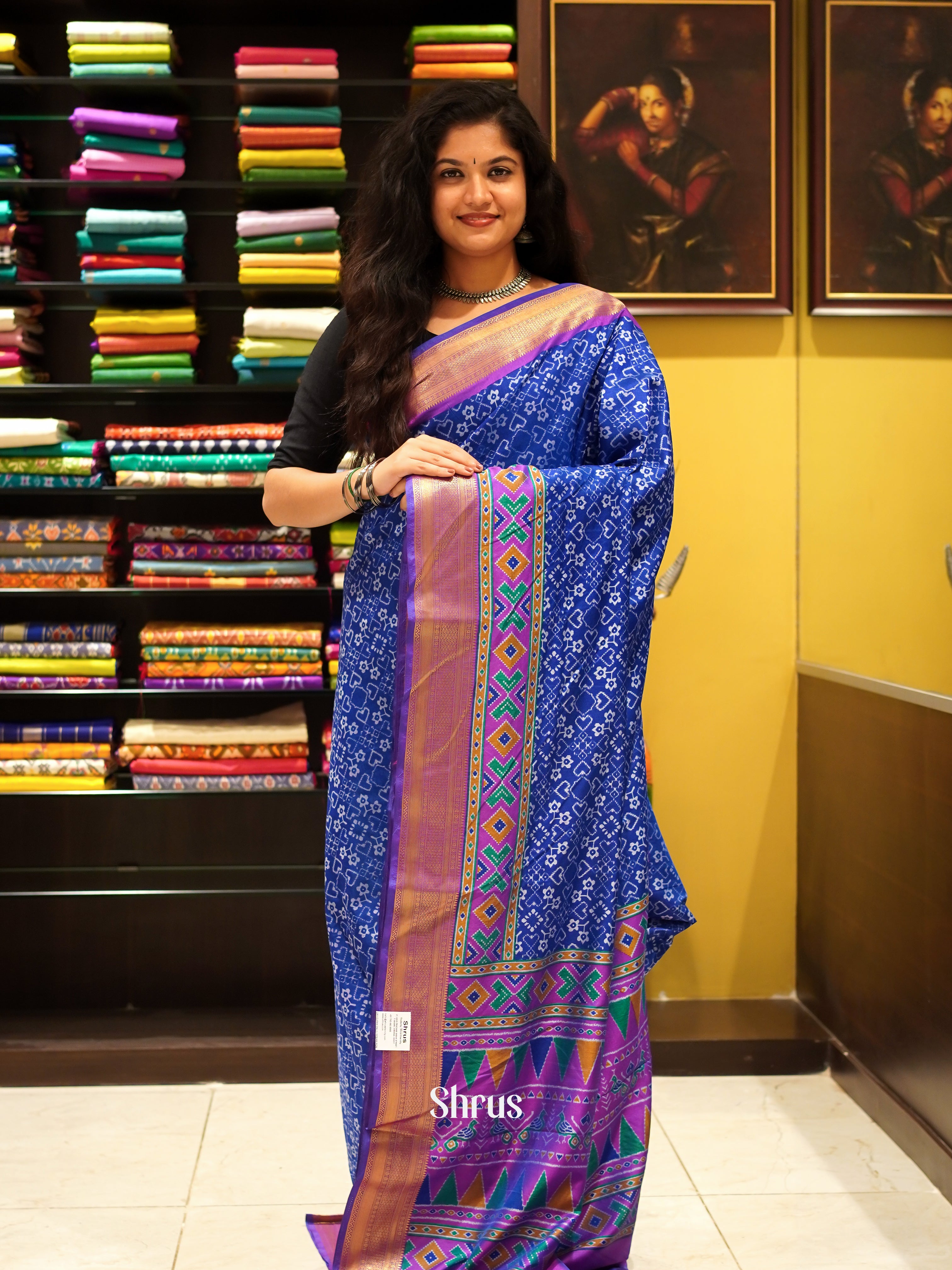 Blue & Purple - Semi Patola Saree - Shop on ShrusEternity.com