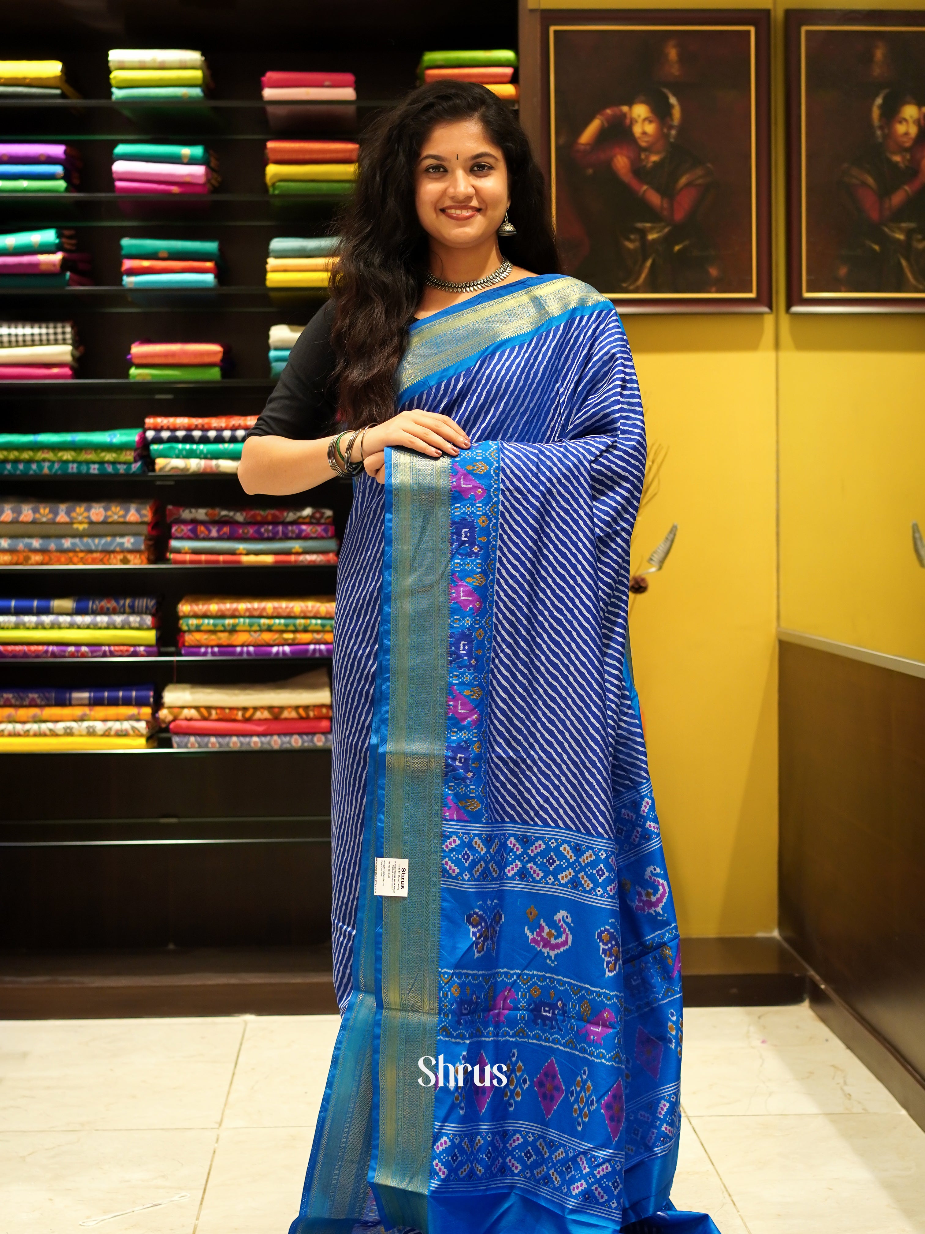 Blue(Single Tone)- Semi Patola Saree - Shop on ShrusEternity.com