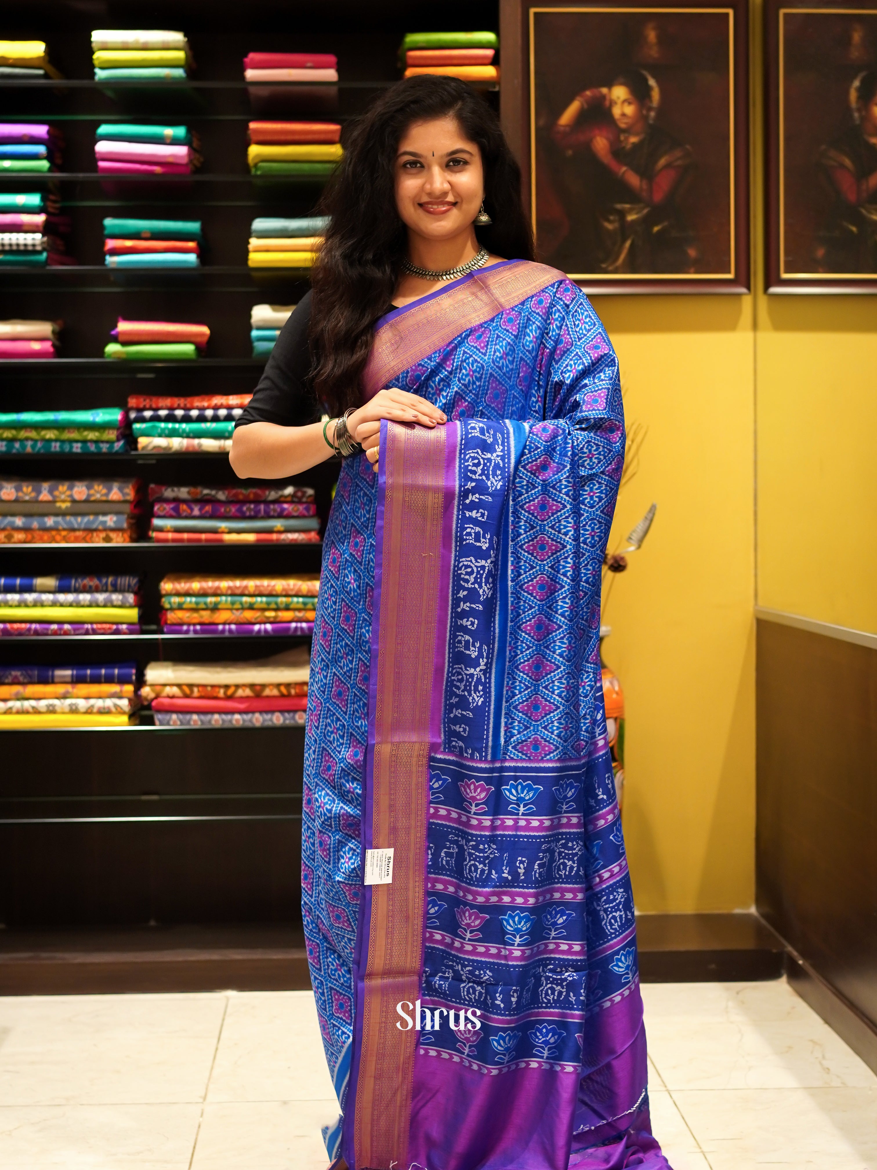 Blue & Purple - Semi Patola Saree - Shop on ShrusEternity.com