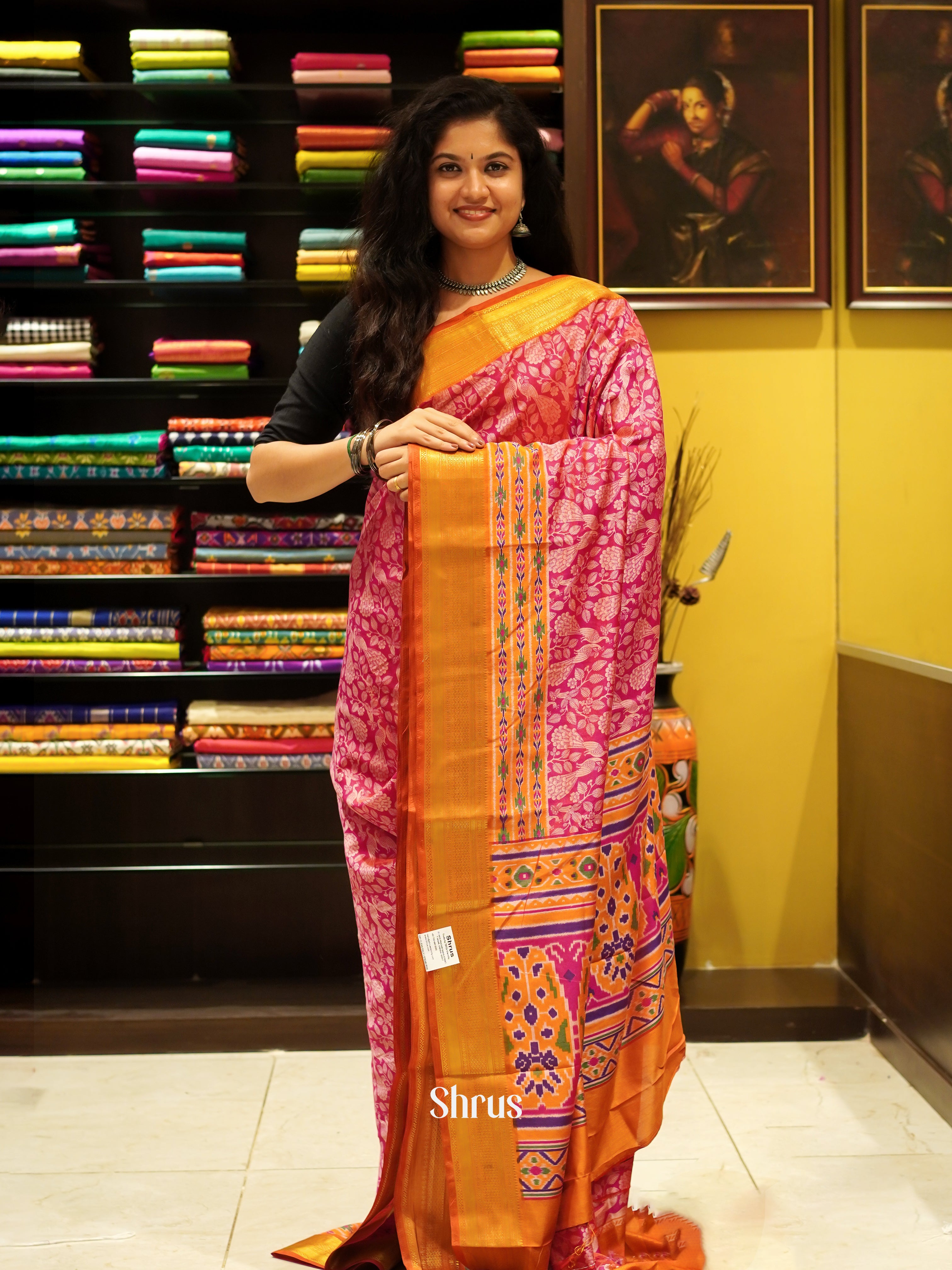 Pink & Orange - Semi Patola Saree - Shop on ShrusEternity.com