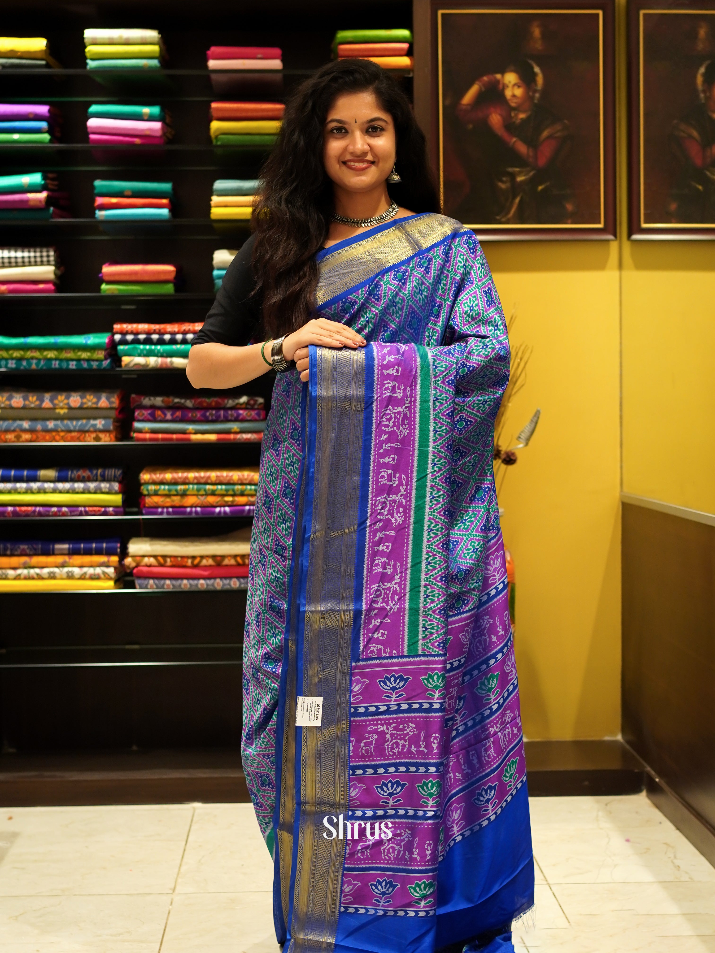 Blue & Purple - Semi Patola Saree - Shop on ShrusEternity.com
