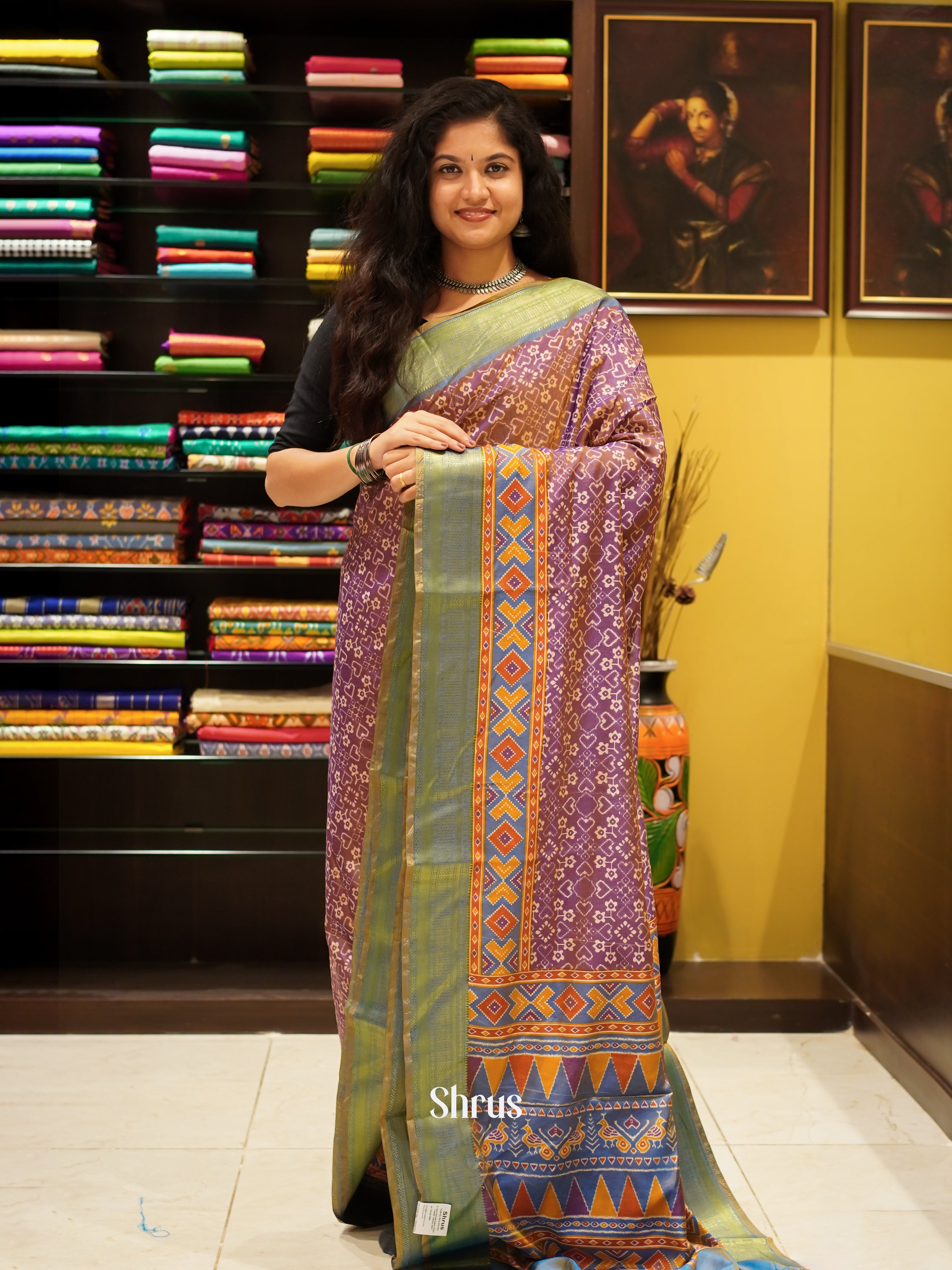Purple & Green - Semi Patola Saree - Shop on ShrusEternity.com