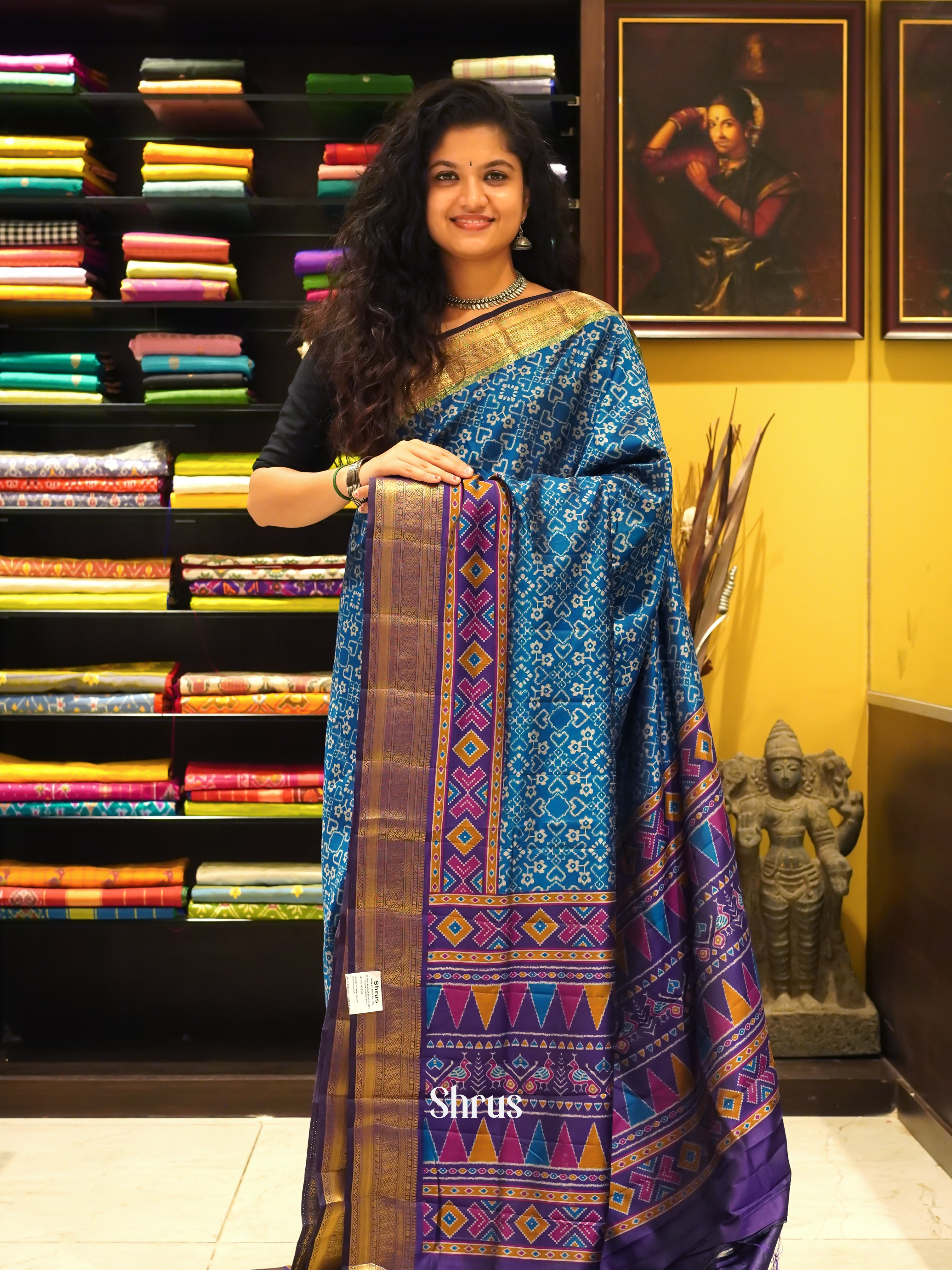 Blue & Violet - Semi Patola Saree - Shop on ShrusEternity.com