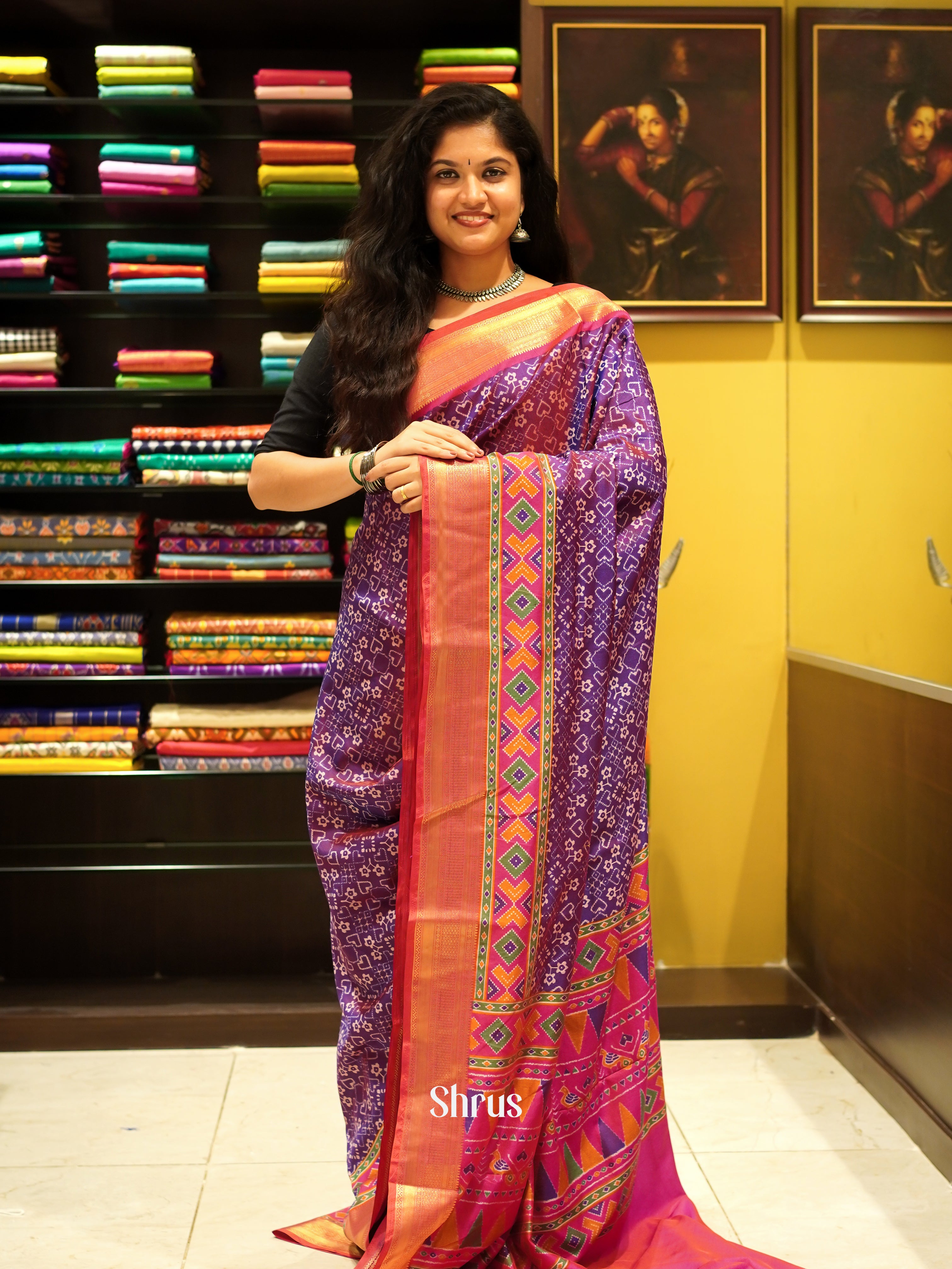 Purple & Pink- Semi Patola Saree - Shop on ShrusEternity.com