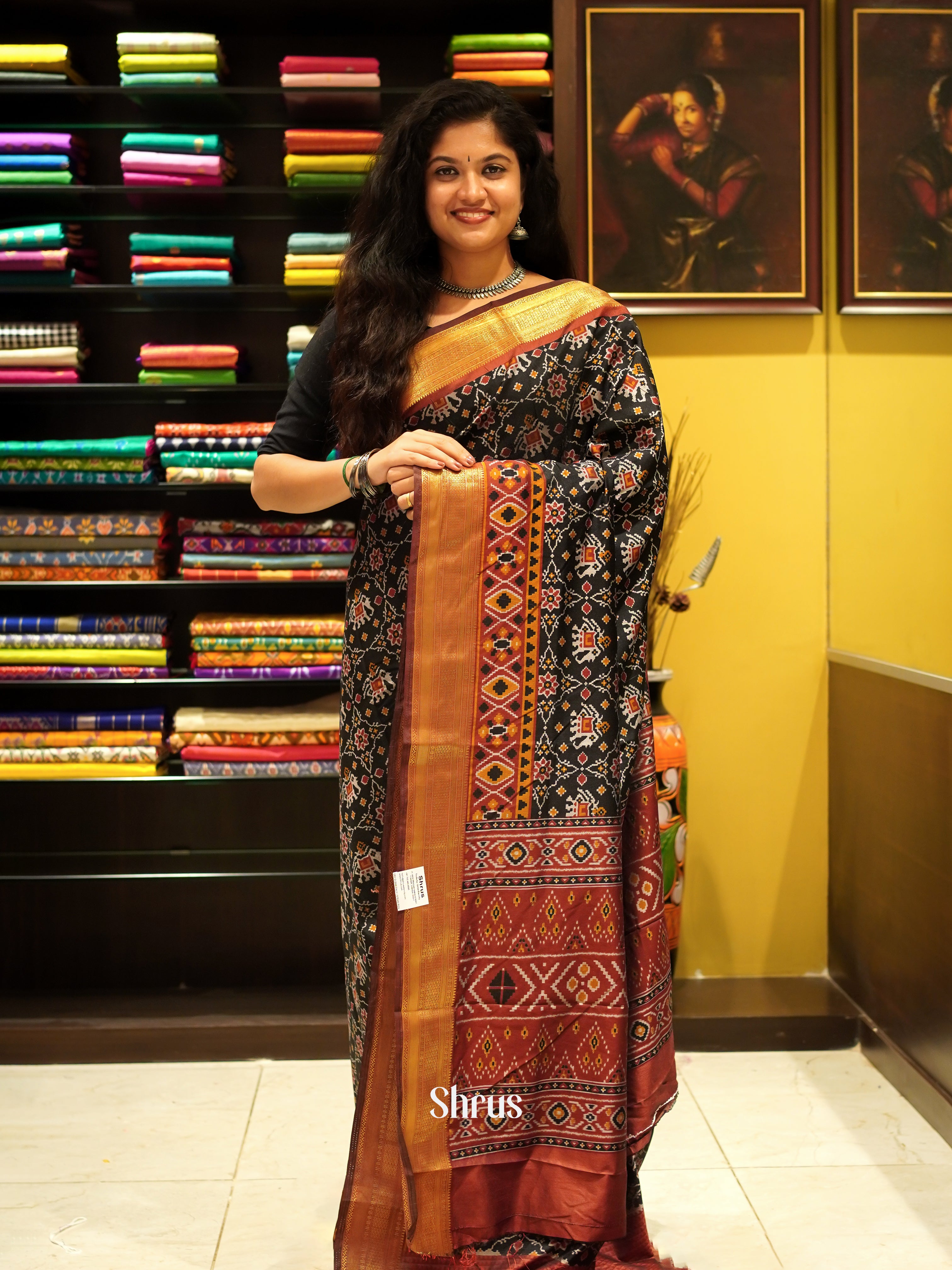 Black & Maroon - Semi Patola Saree - Shop on ShrusEternity.com