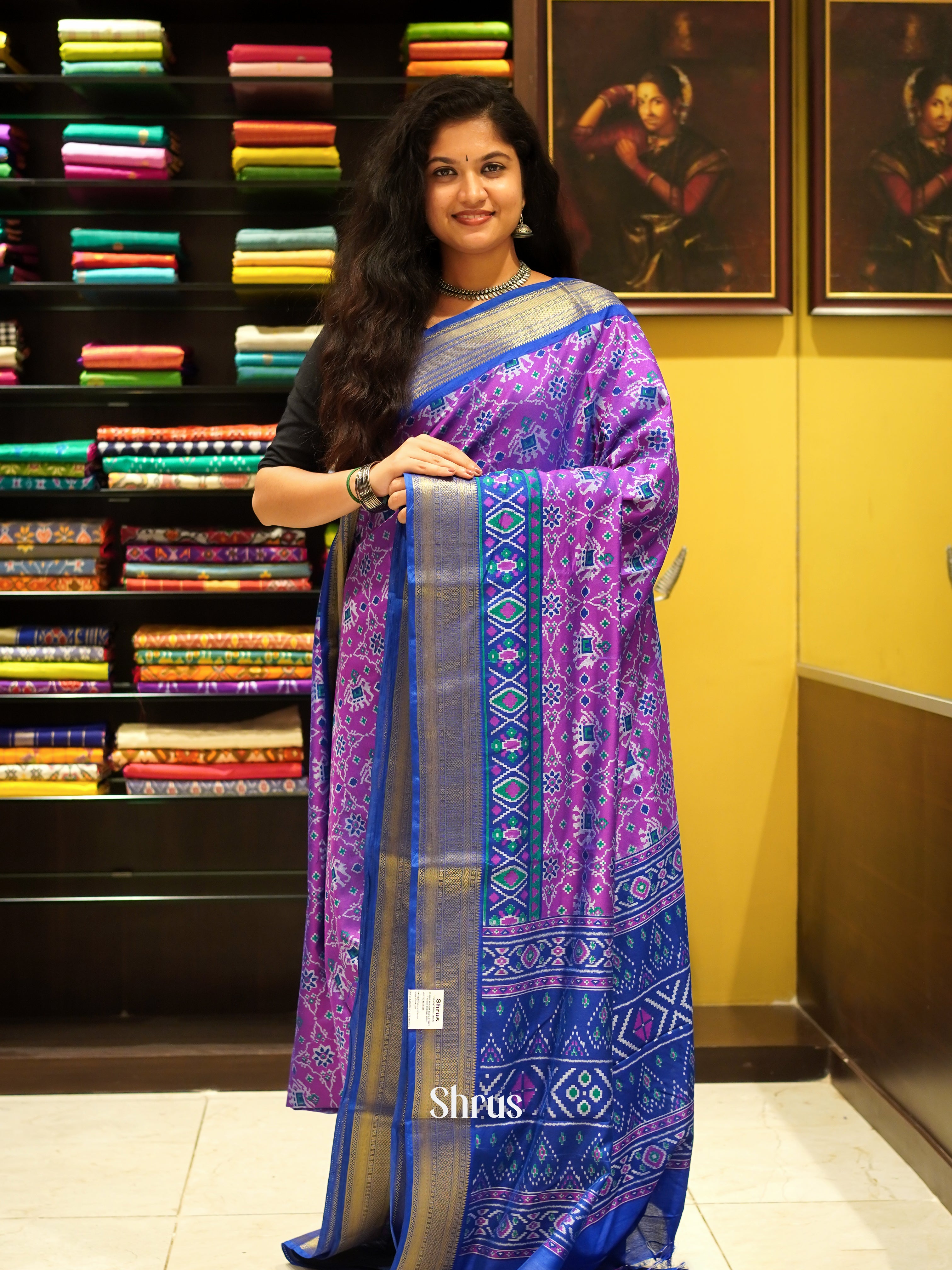 Purple & Blue - Semi Patola Saree - Shop on ShrusEternity.com