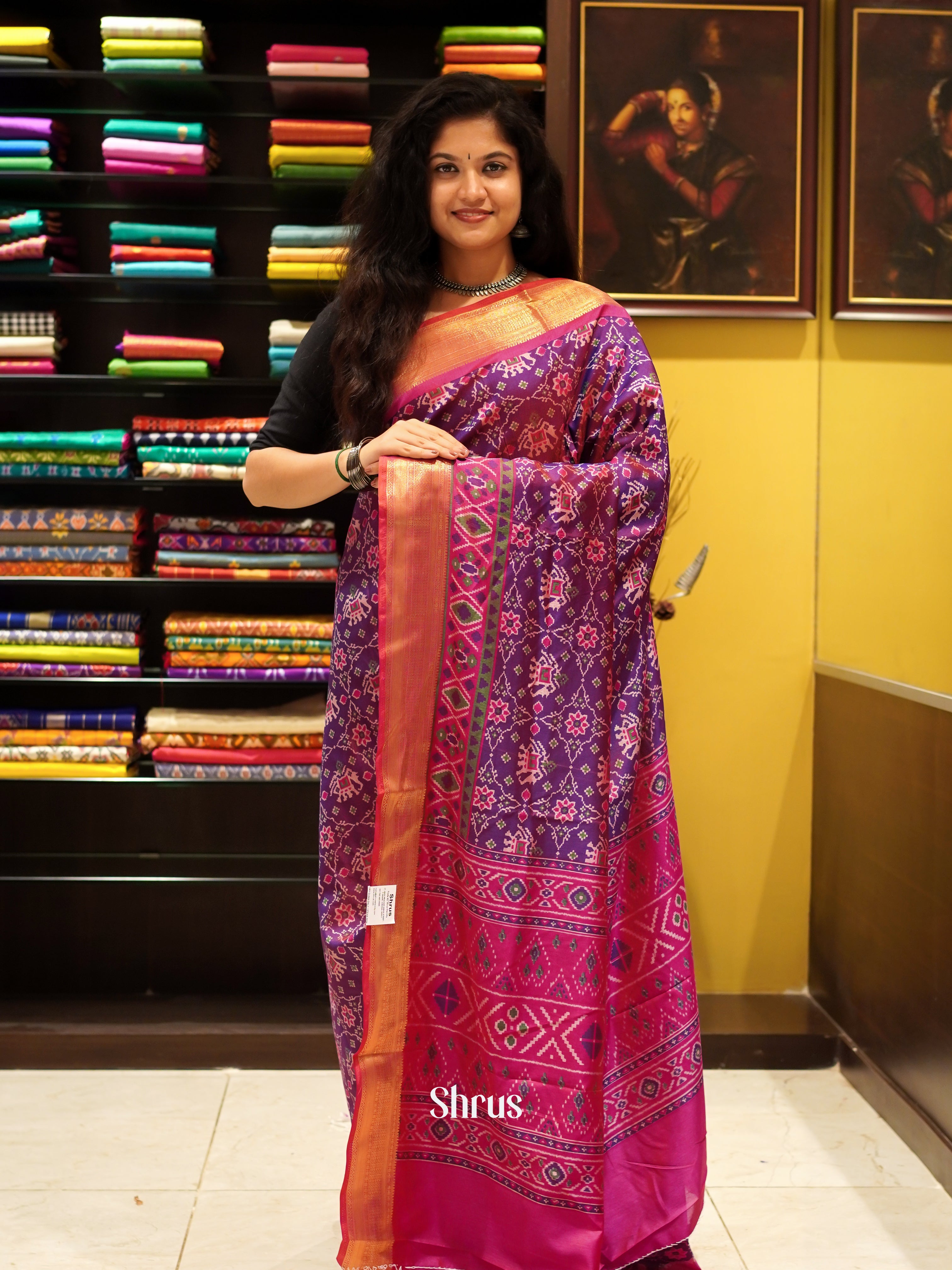 Purple & Pink - Semi Patola Saree - Shop on ShrusEternity.com