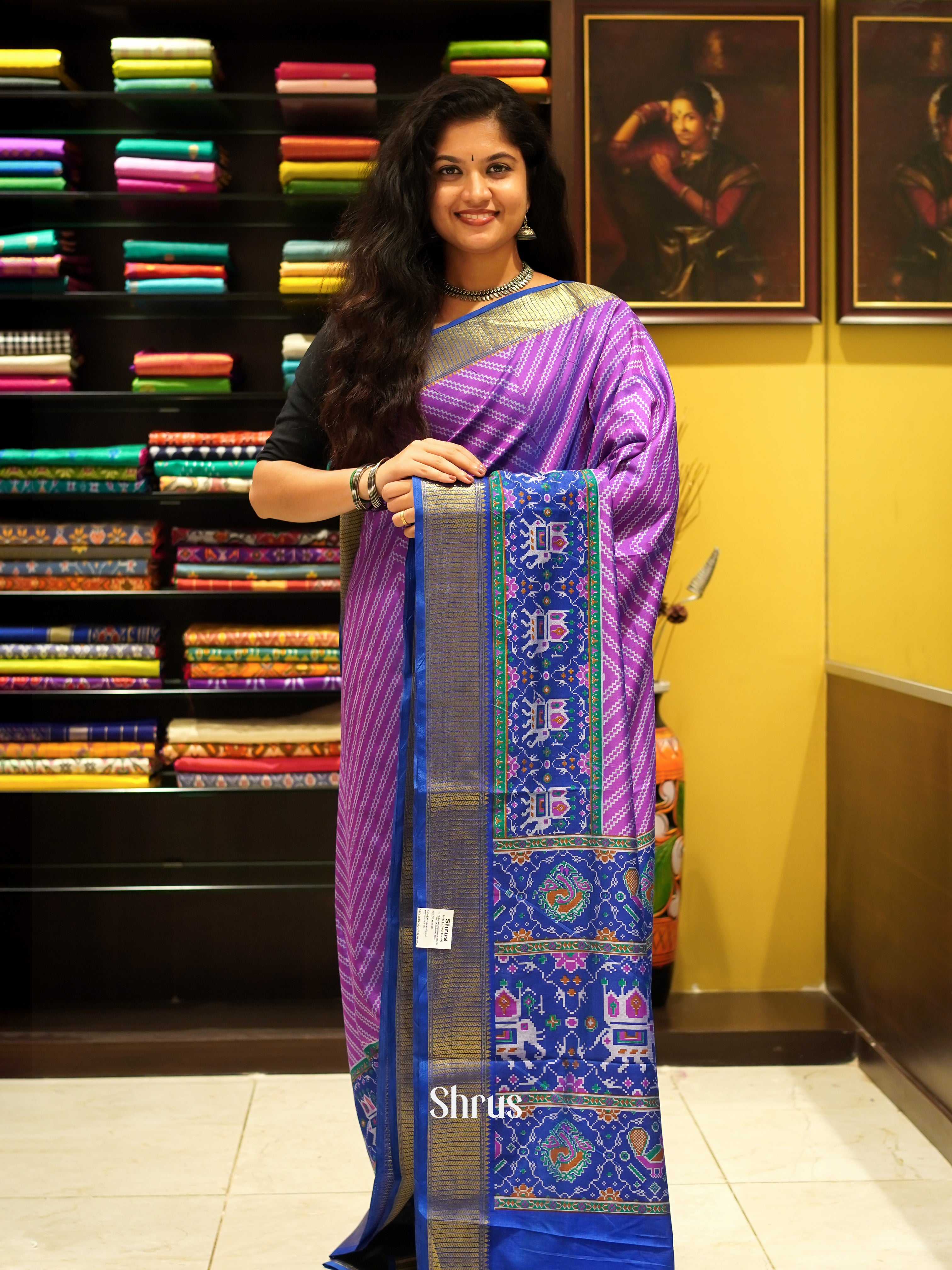 Purple & Blue - Semi Patola Saree - Shop on ShrusEternity.com