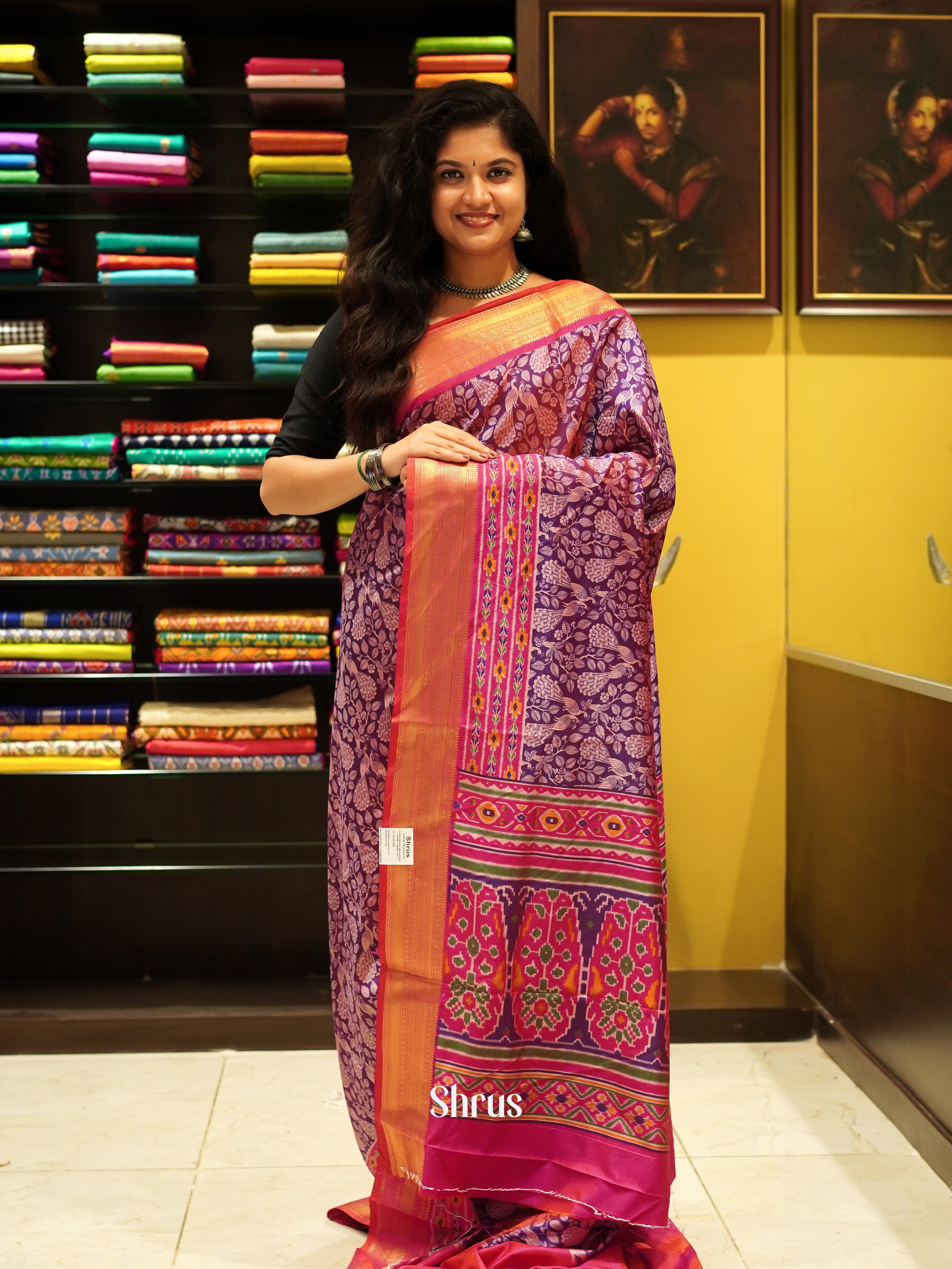 Purple & Pink - Semi Patola Saree - Shop on ShrusEternity.com