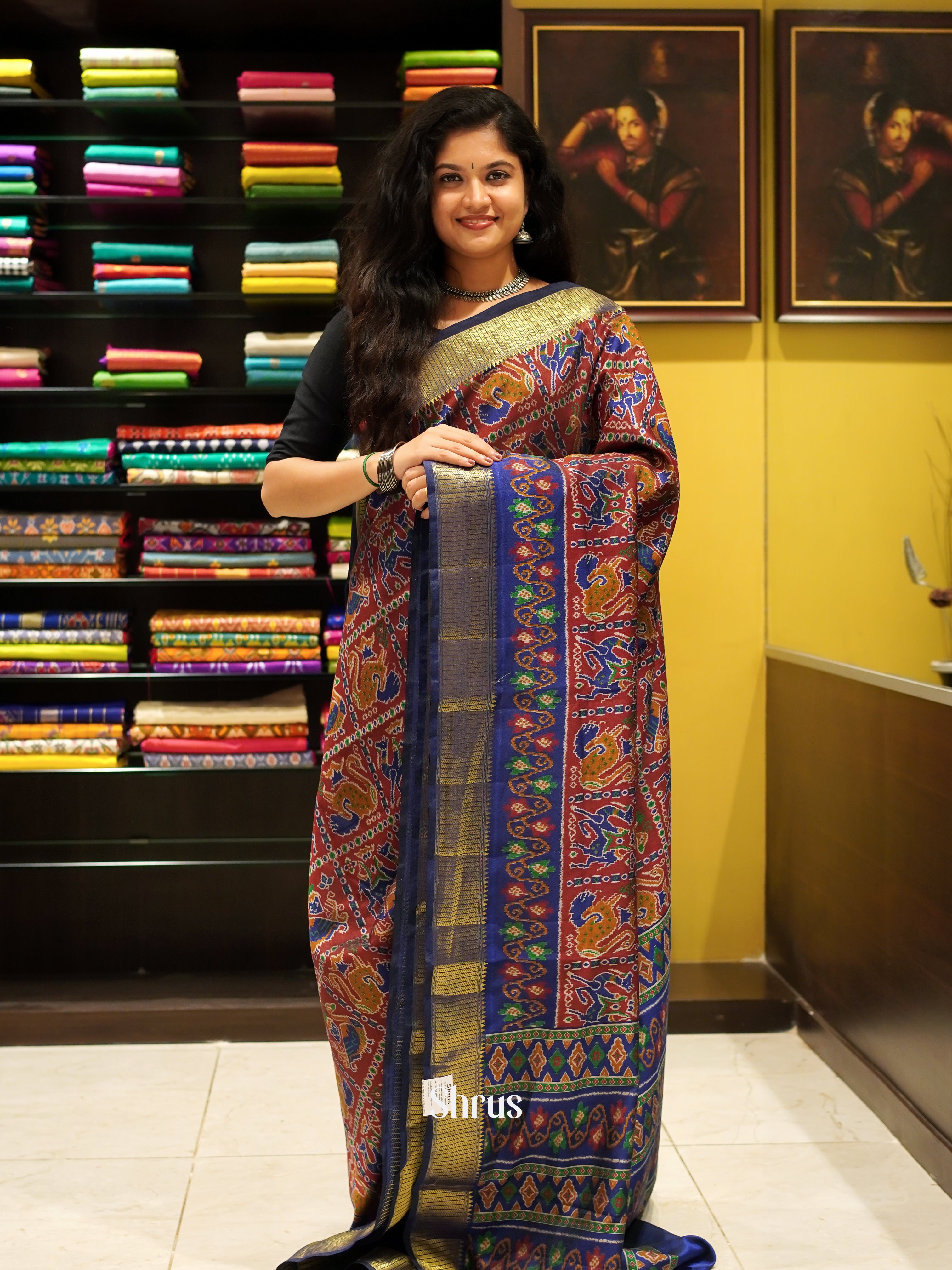 Red & Blue - Semi Patola Saree - Shop on ShrusEternity.com