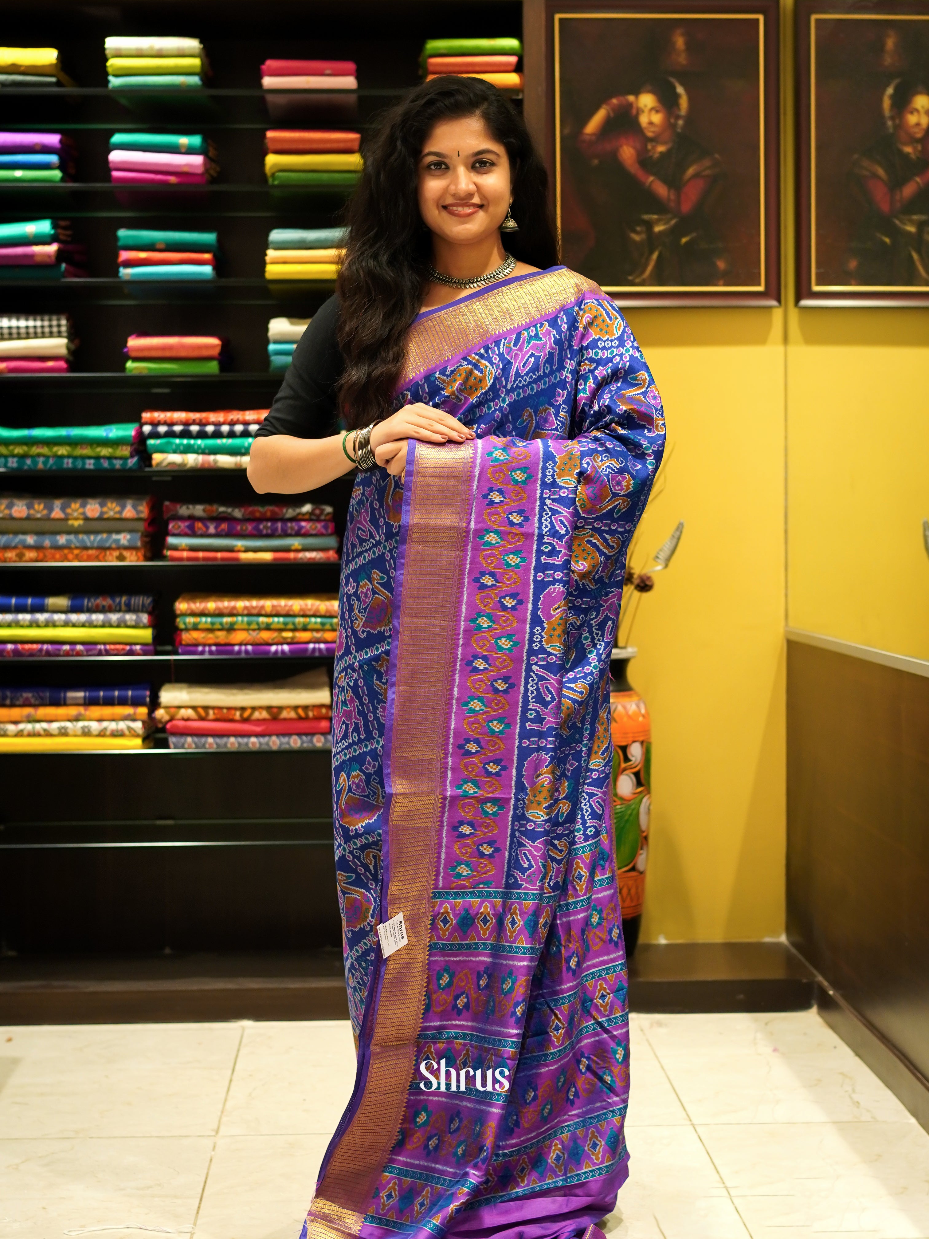 Blue & Purple - Semi Patola Saree - Shop on ShrusEternity.com