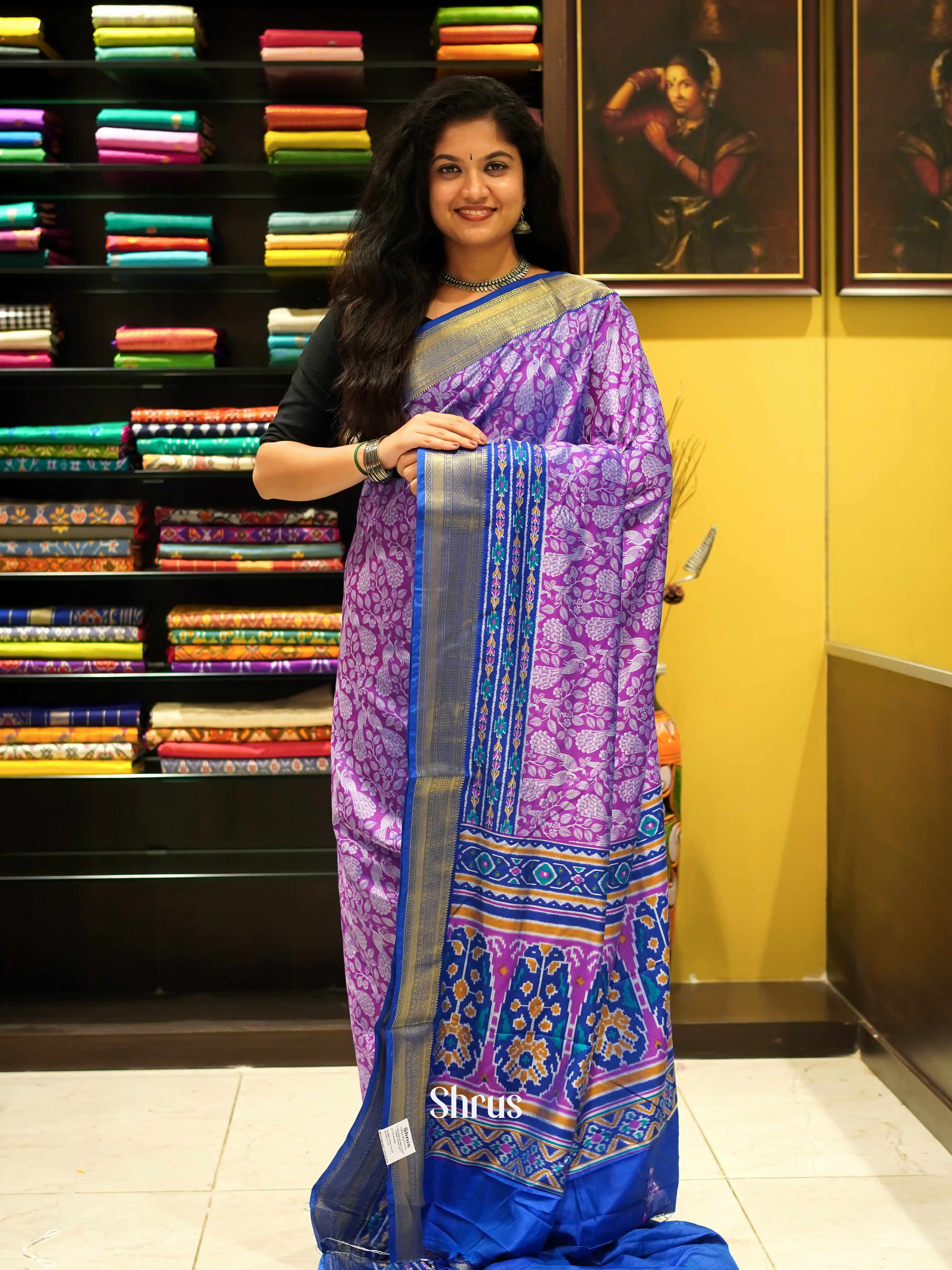 Purple & Blue- Semi Patola Saree - Shop on ShrusEternity.com
