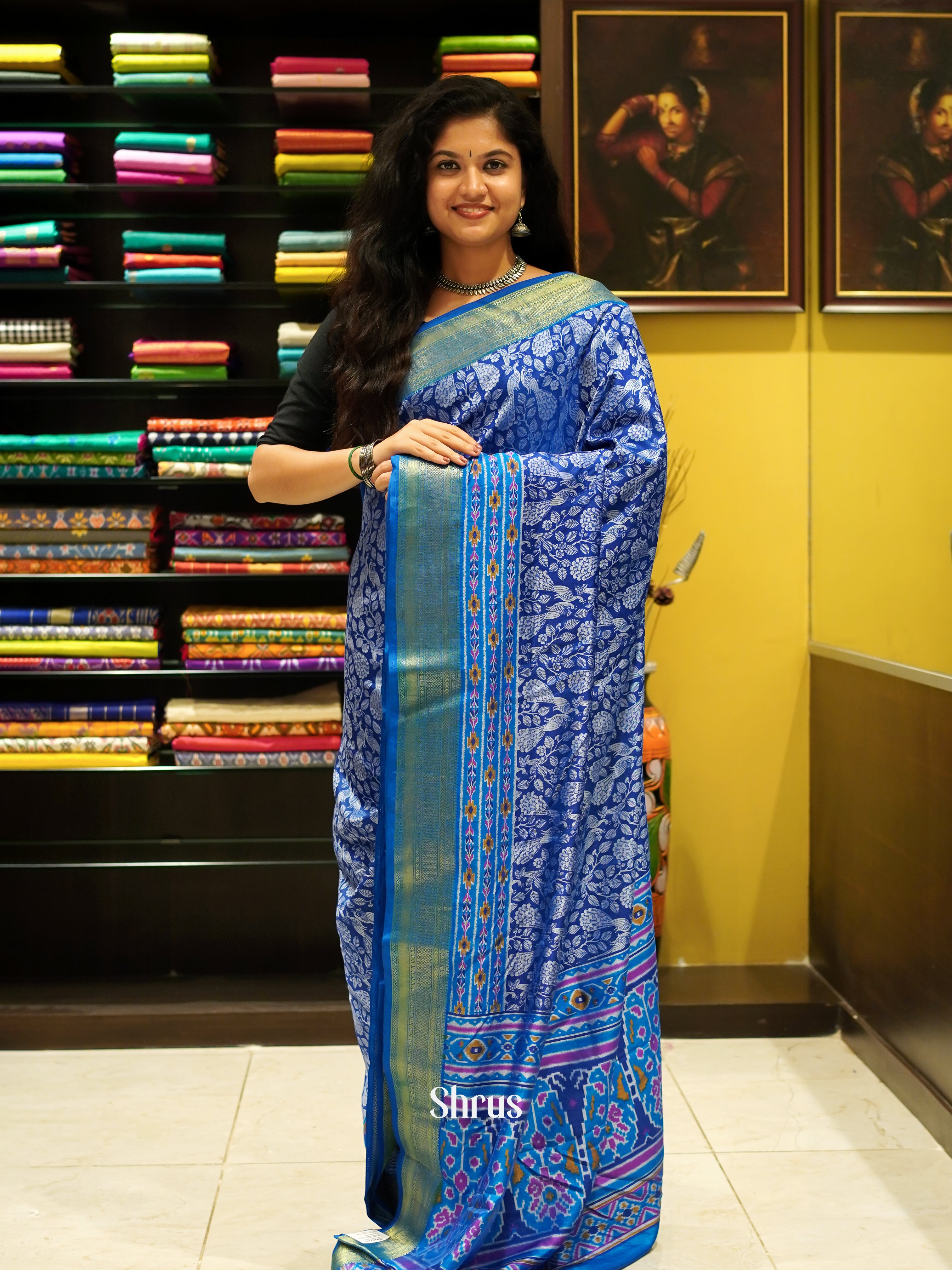 Blue- Semi Patola Saree - Shop on ShrusEternity.com