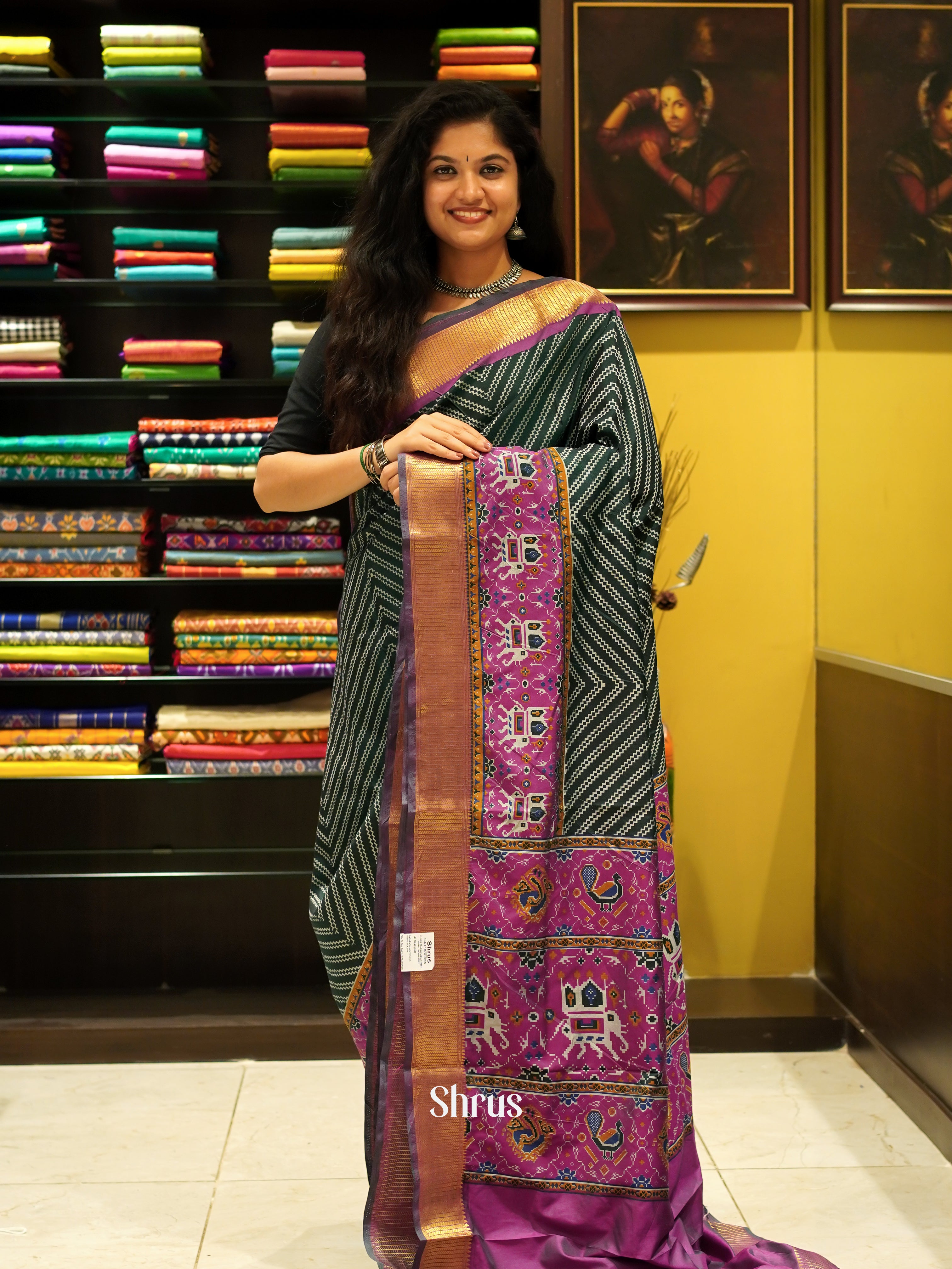 Green & Majenta - Semi Patola Saree - Shop on ShrusEternity.com