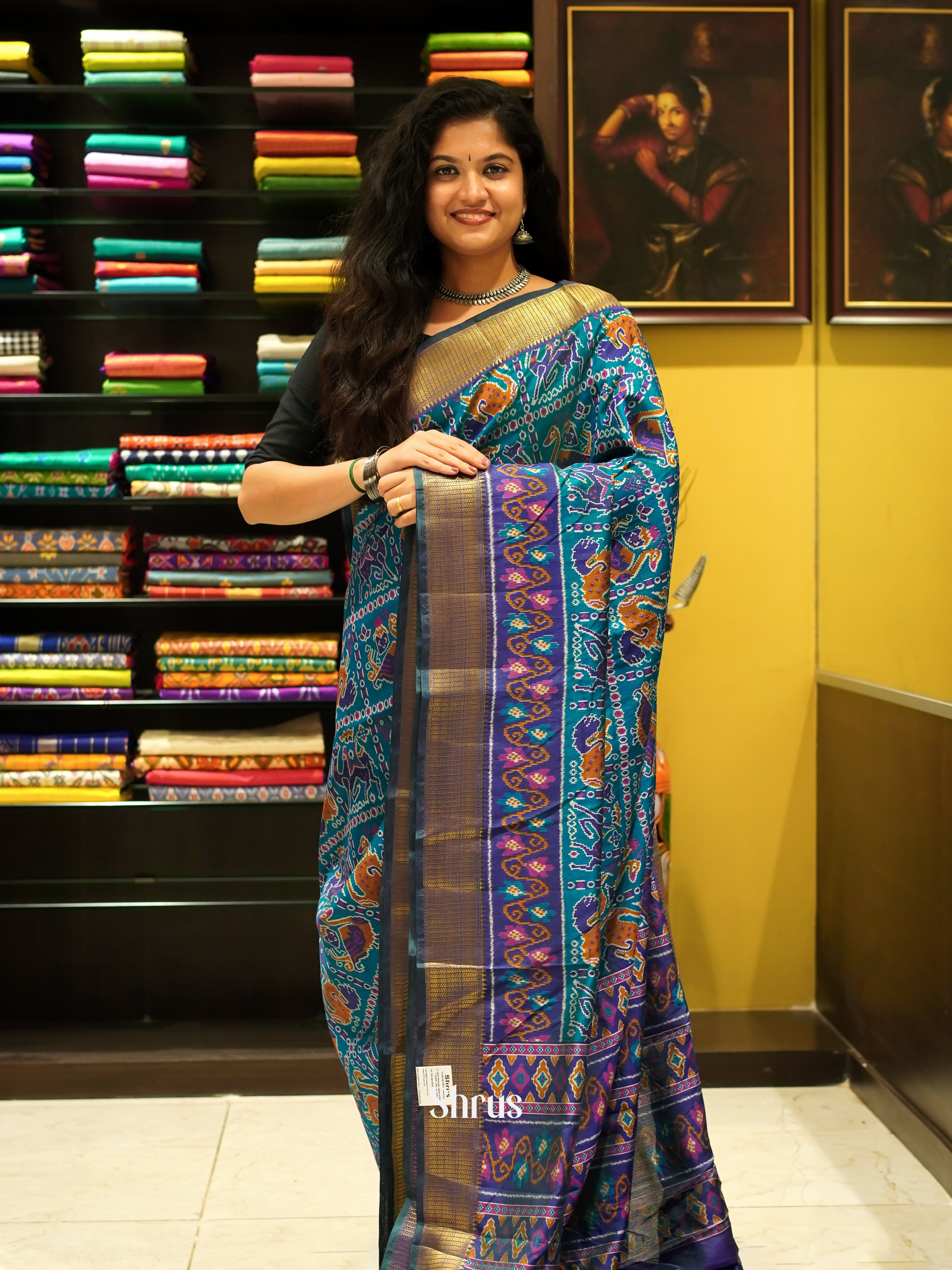 Teal & Blue - Semi Patola Saree - Shop on ShrusEternity.com