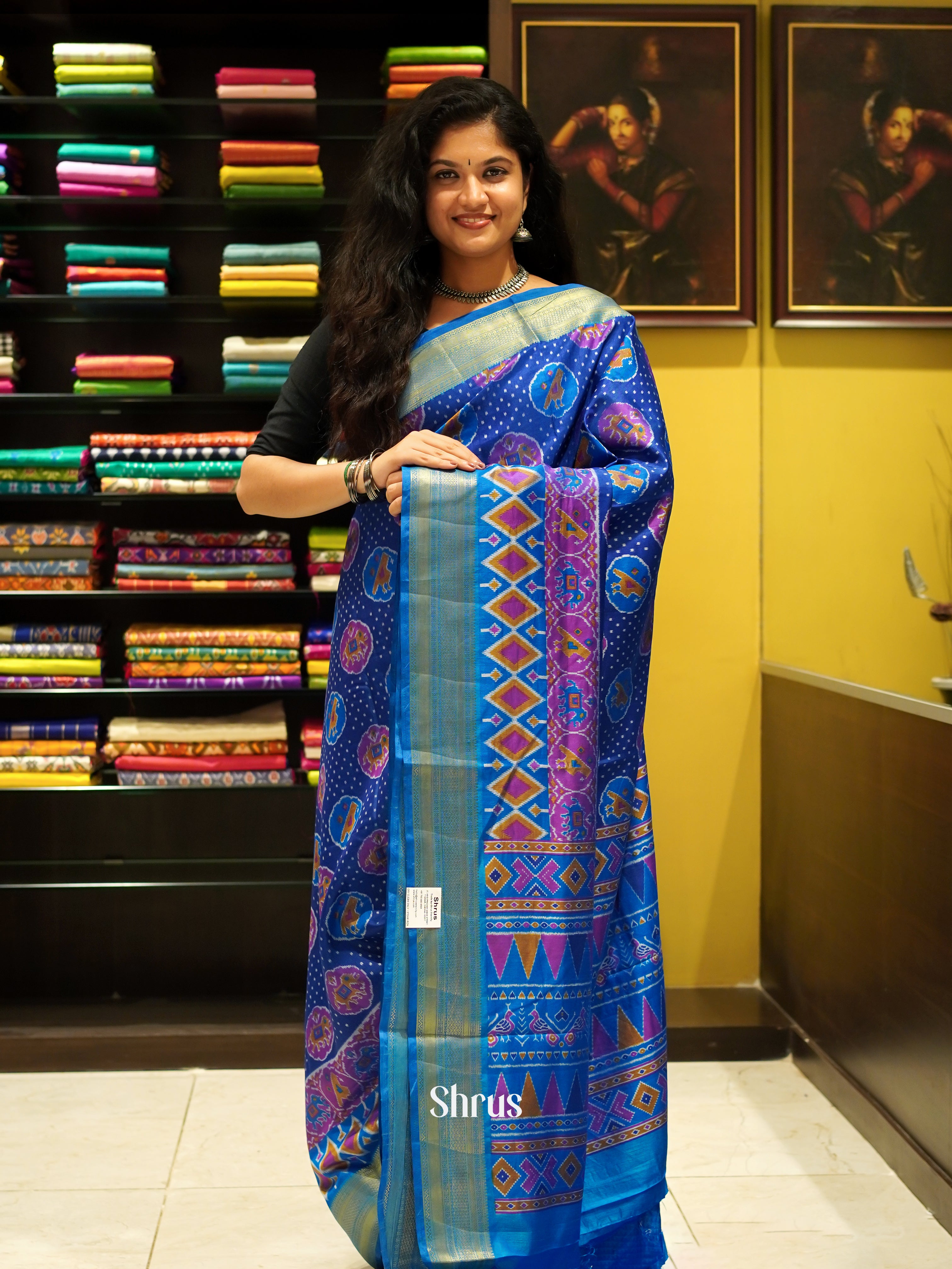 Blue - Semi Patola Saree - Shop on ShrusEternity.com