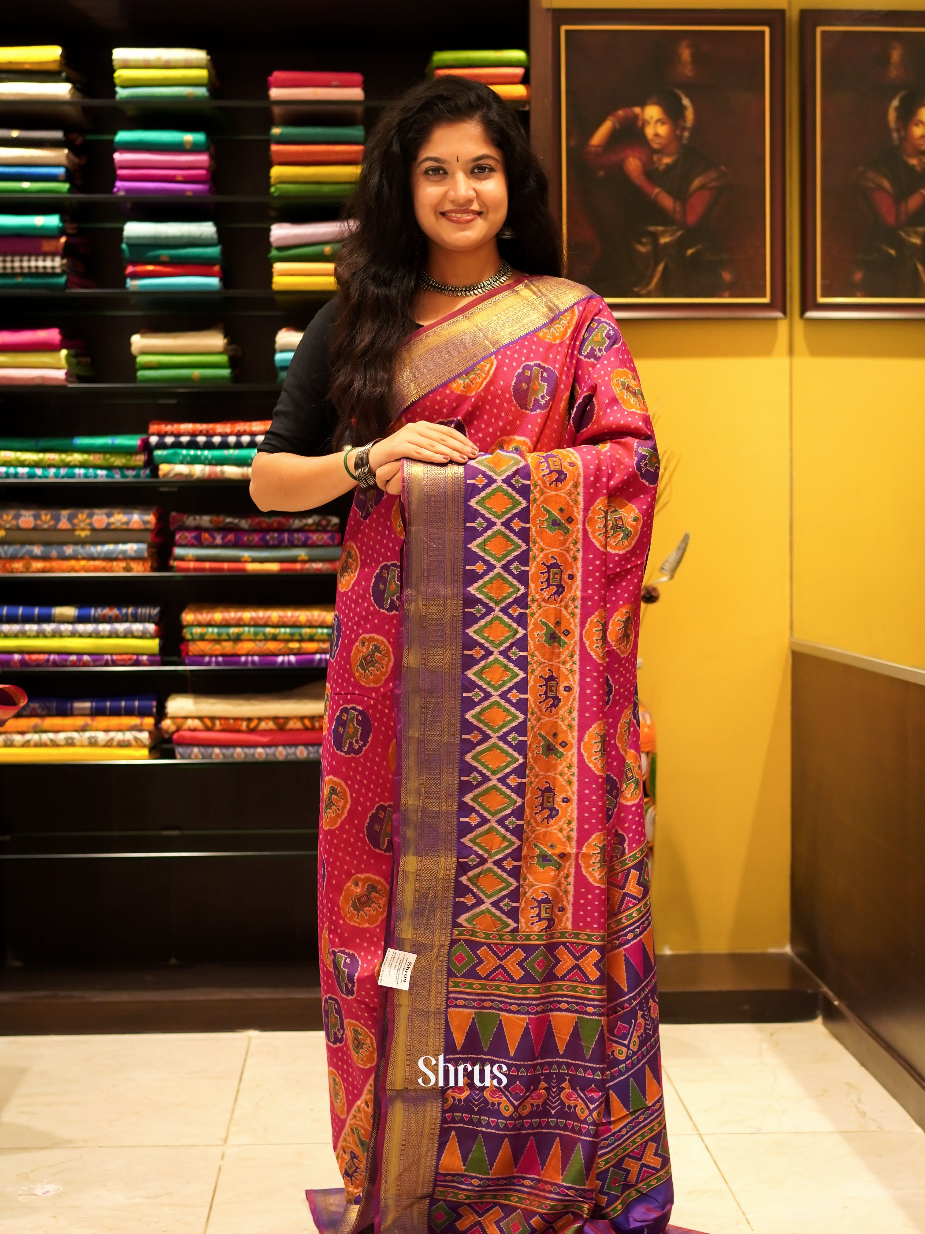 Pink & Purple - Semi Patola Saree - Shop on ShrusEternity.com
