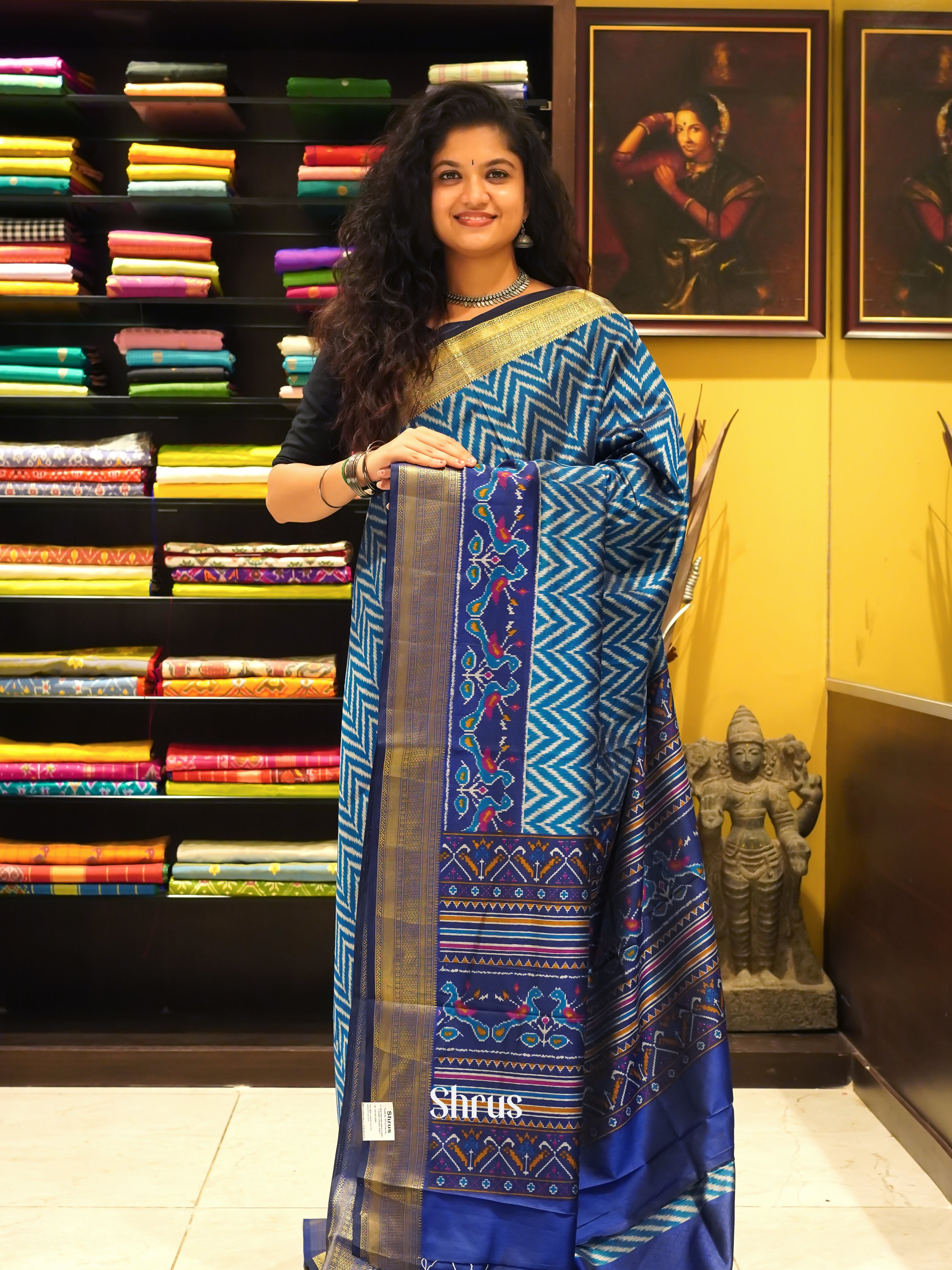 Blue & Navy Blue - Semi Patola Saree - Shop on ShrusEternity.com