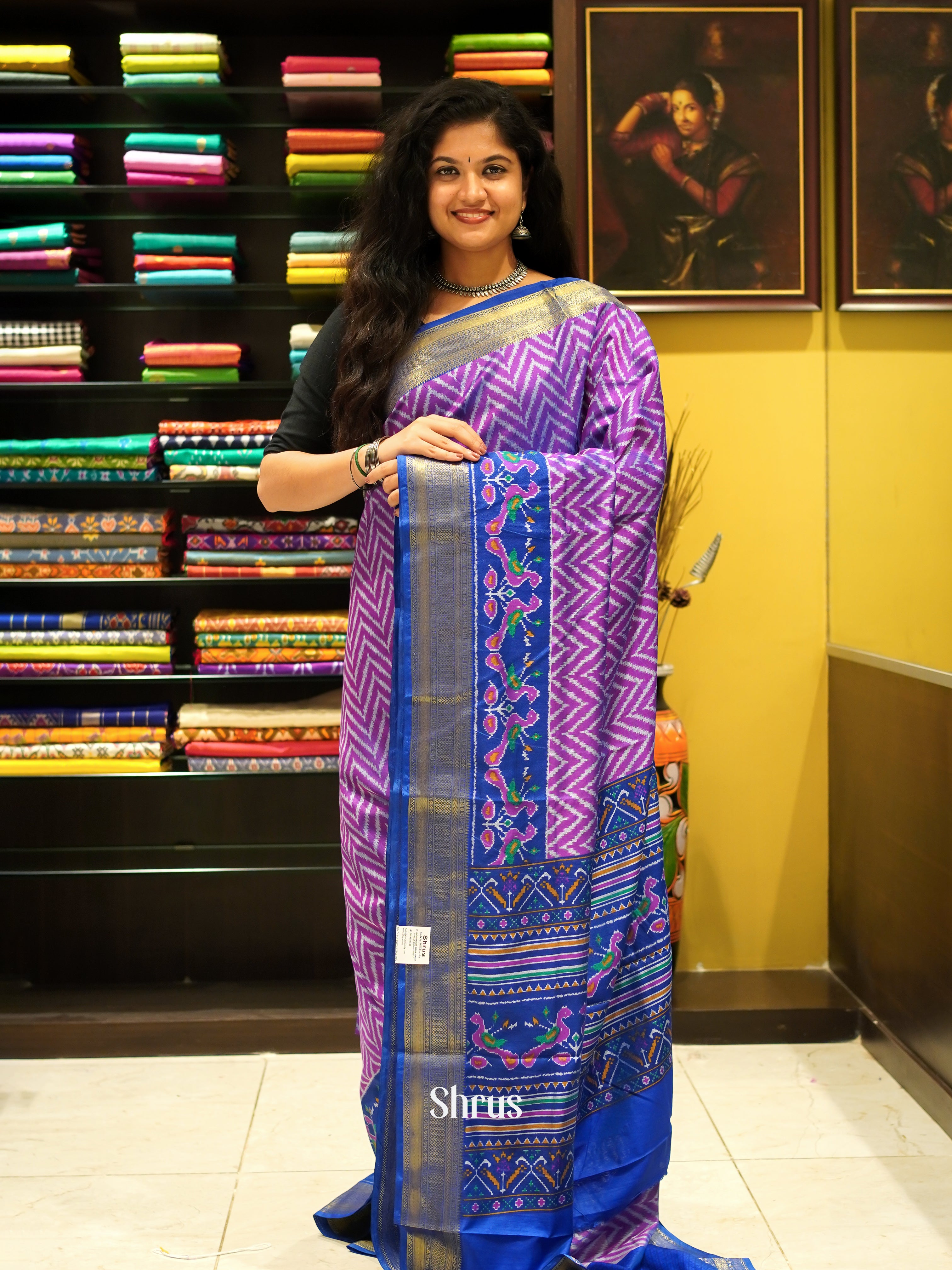 Purple & Blue - Semi Patola Saree - Shop on ShrusEternity.com