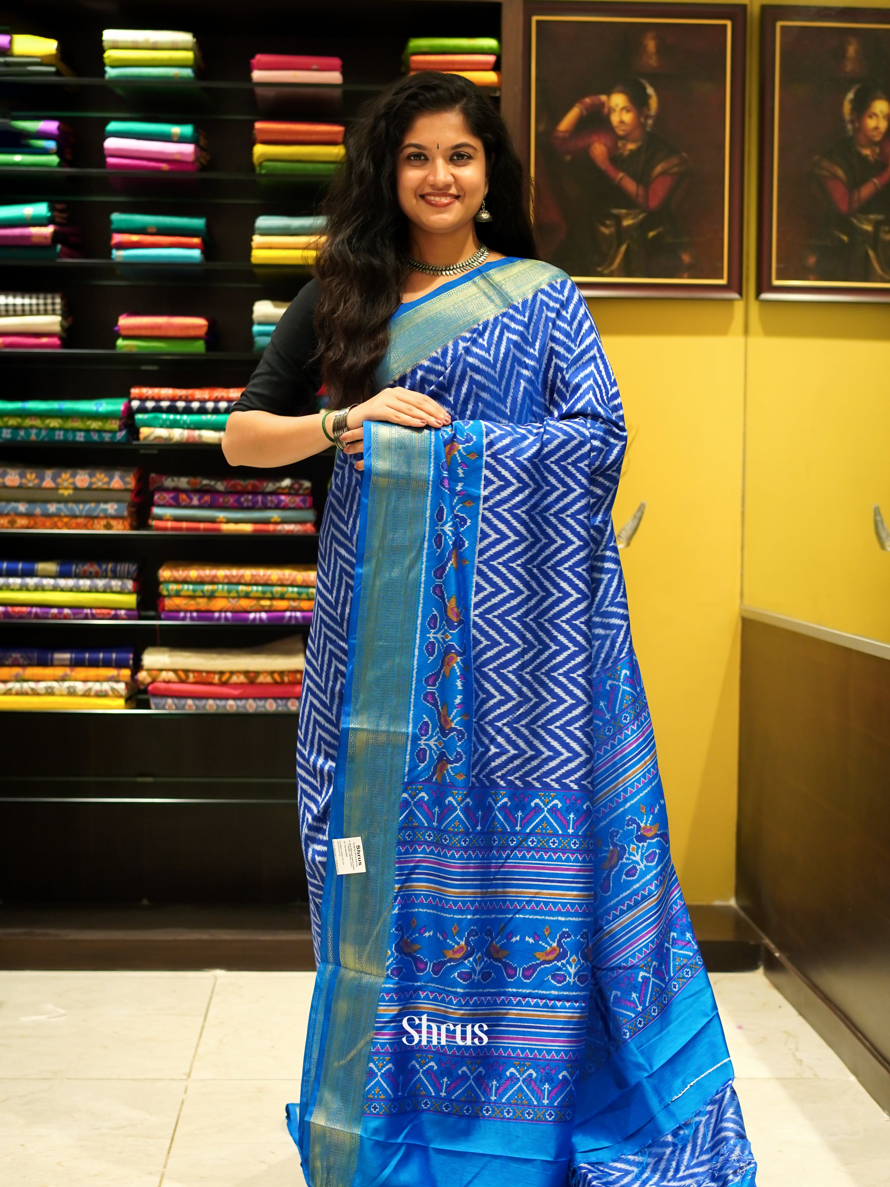 Blue - Semi Patola Saree - Shop on ShrusEternity.com